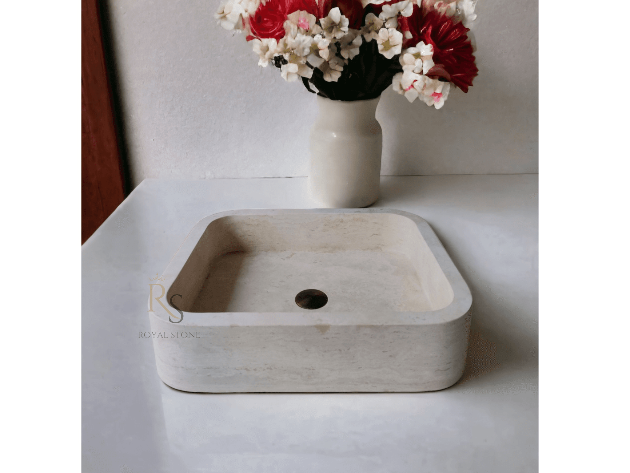 Natural Stone Small Sink, Tiny Travertine Marble Sink, Powder Room Rectangle Sink, Made to Order Sink, Vessel Sink