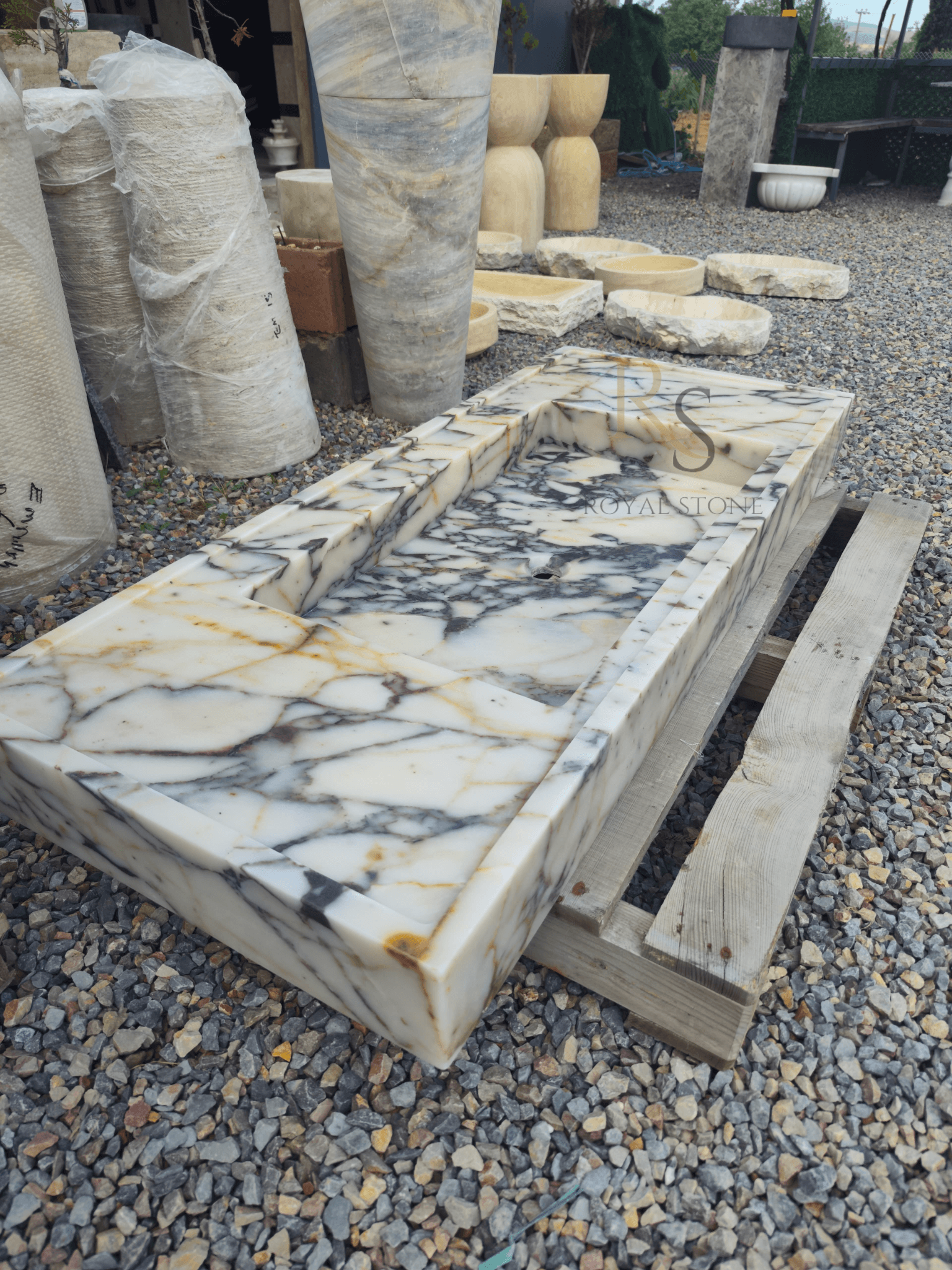 55 inches Calacatta Viola Marble Sink, Custom Sinki Natural Stone Sink, Single Sink Vanity