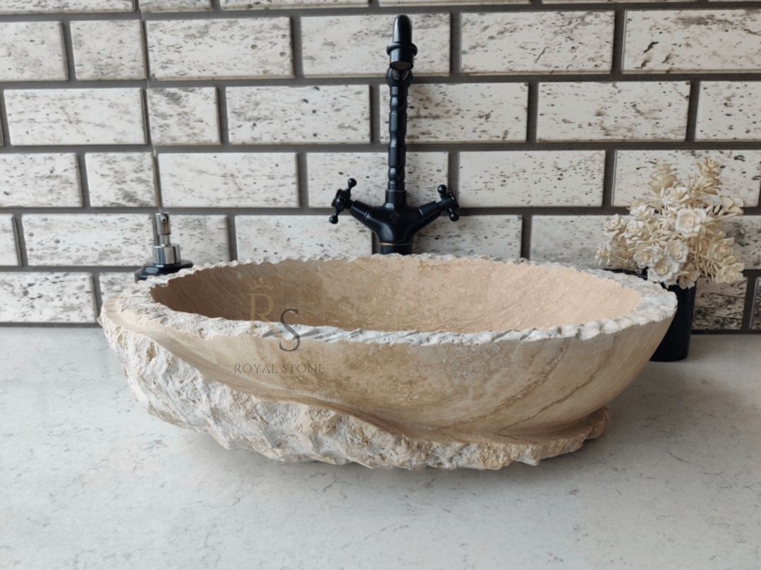 Chiseled Travertine Marble Bathroom Sink, Natural Marble Stunning Sink, Made to Order Custom Piece Sink, Farmhouse Stone Sink