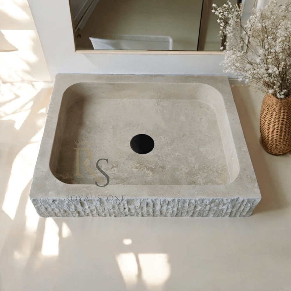 Gorgeous Natural Stone Sink, Chiseled Travertine Marble Sink, Powder Room Rectangle Sink, Made to Order Sink, Vessel Sink