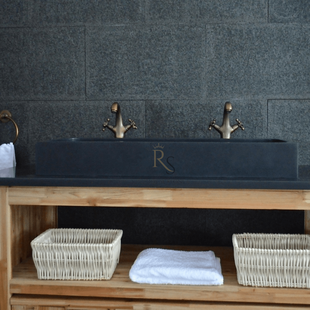 Black Marble Rectangle Sink, Cornered Natural Marble Sink-With Faucet Hole, Customized Sink, Farmhouse Large Stone Sink