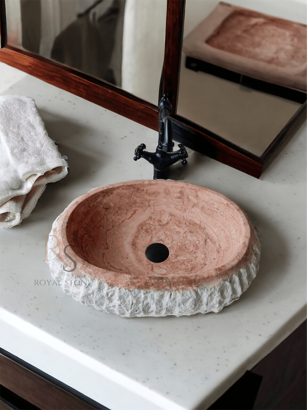 Chiseled Travertine Stone Sink, Gorgeous Red Marble Sink, Made to Order Custom Size Sink, Powder Room Natural Stone Sink, Vessel Sink