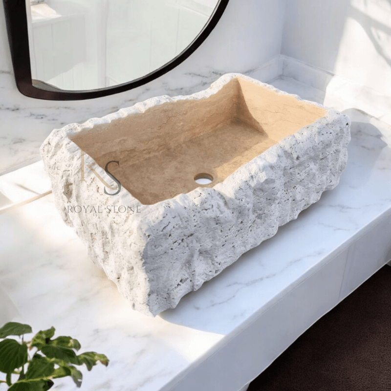 Tiny Bathroom Sink, Made to Order Gorgeous Sink, Powder Room Sink, Chiseled Travertine Stone Sink, Marble Sink