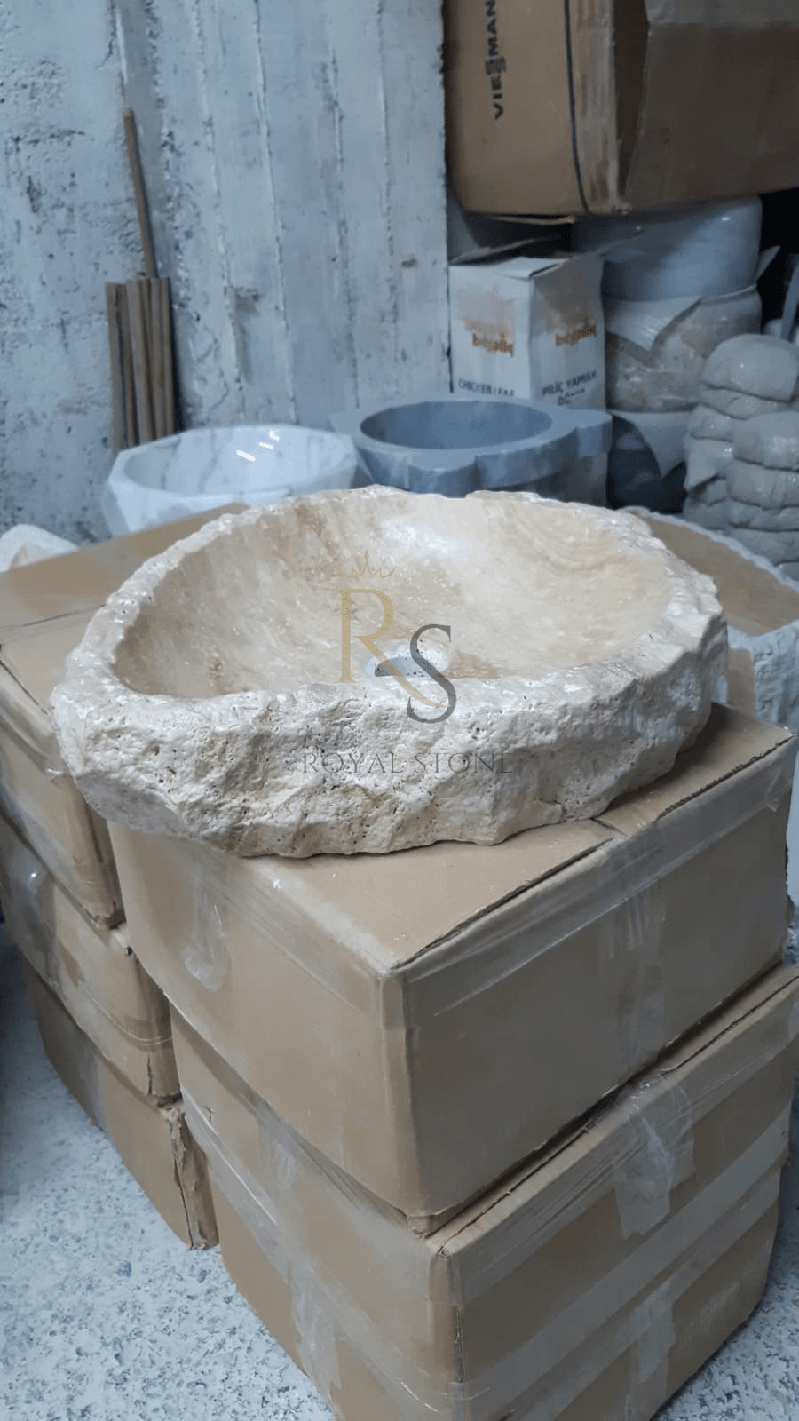 Natural Stone Roughish Exterior Vanity Sink, Cream Marble Sink, Powder Room Sink, Chiseled Travertine Stone Sink, Marble Sink