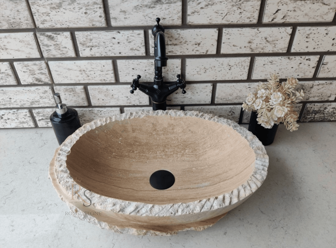 Chiseled Travertine Marble Bathroom Sink, Natural Marble Stunning Sink, Made to Order Custom Piece Sink, Farmhouse Stone Sink