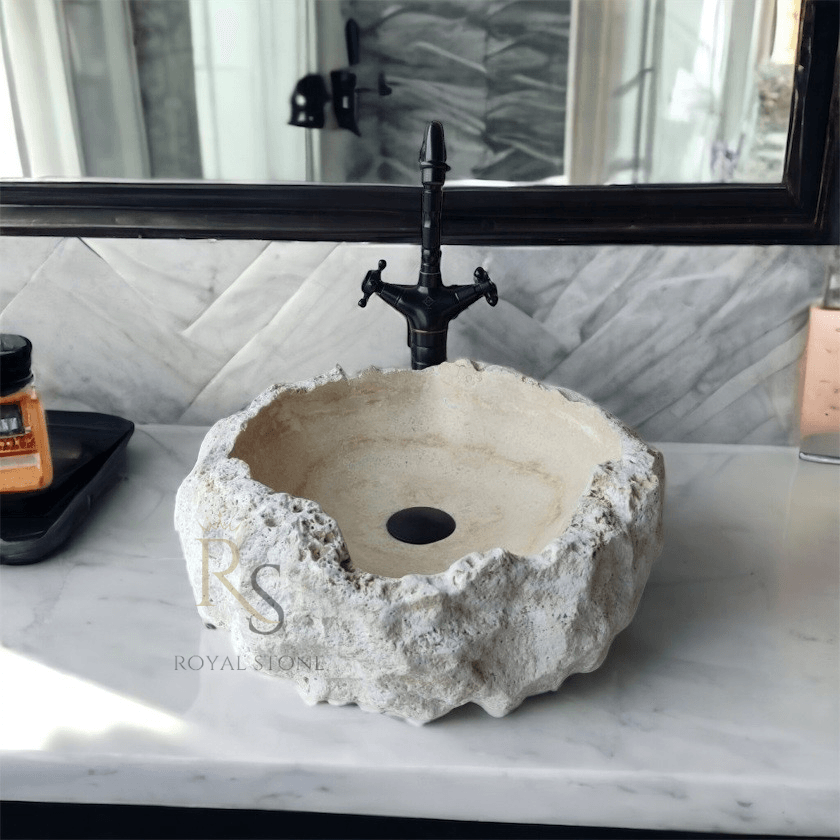 White Rough High Quality Marble Round Sink, Tiny Powder Room Sink, White Natural Stone Bowl Wash Basin, Bathroom Vanity Marble Sink