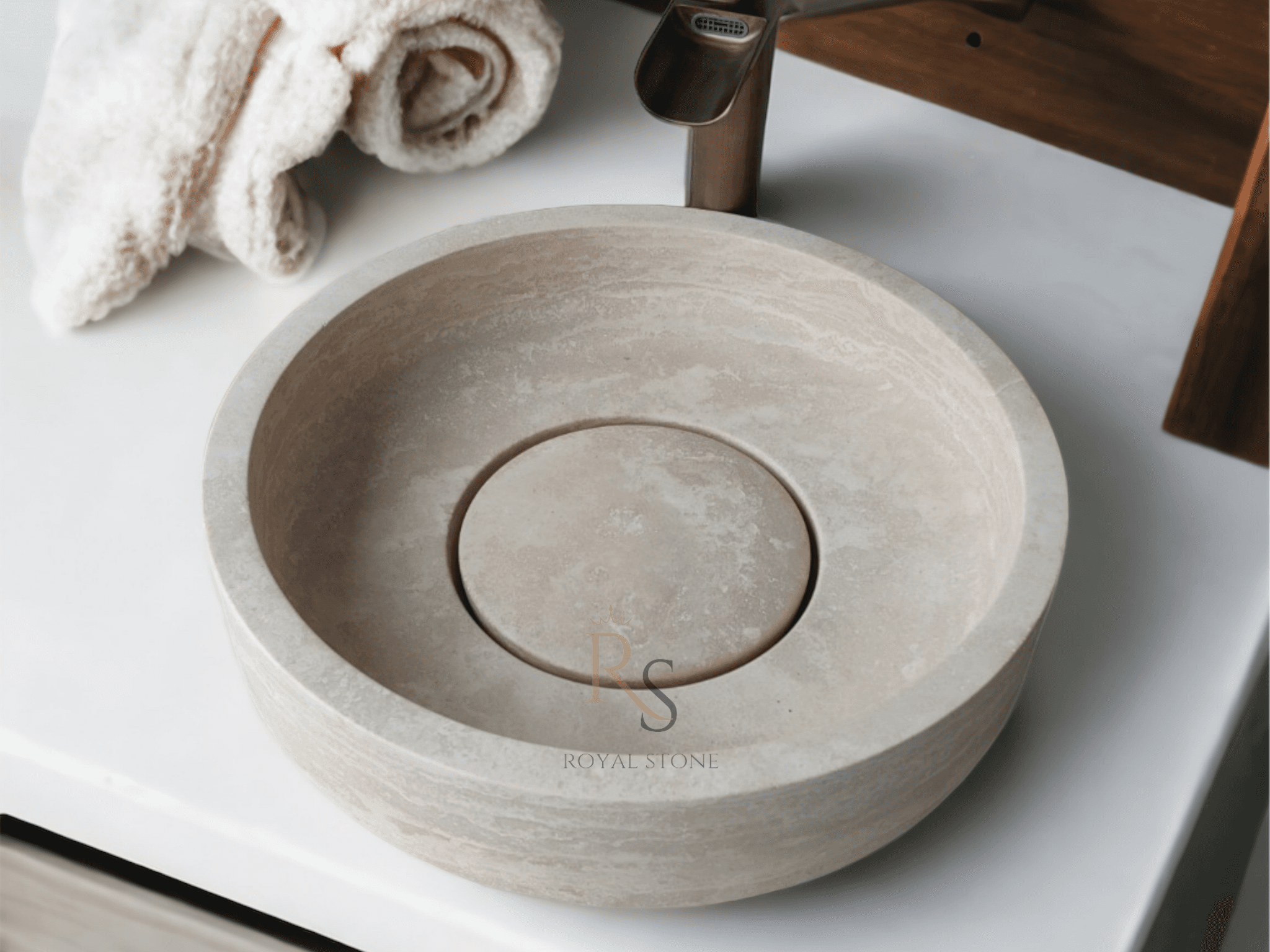 Travertine Marble Bathroom Sink, Natural Stone Vessel Sink, Travertine Hidden Drain Sink