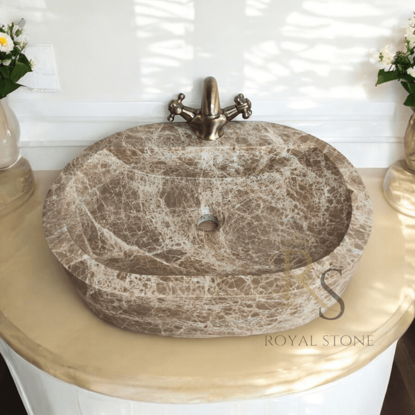 Emperador Dark Marble Washbasin, Brown Stone Amazing Sink, Round Edge Marble Sink, Custom Marble Sink, Made to Order Powder Room Sink