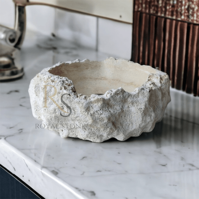 White Rough High Quality Marble Round Sink, Tiny Powder Room Sink, White Natural Stone Bowl Wash Basin, Bathroom Vanity Marble Sink