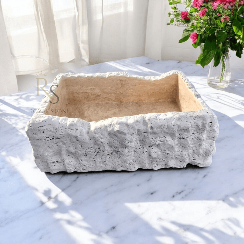 Tiny Bathroom Sink, Made to Order Gorgeous Sink, Powder Room Sink, Chiseled Travertine Stone Sink, Marble Sink