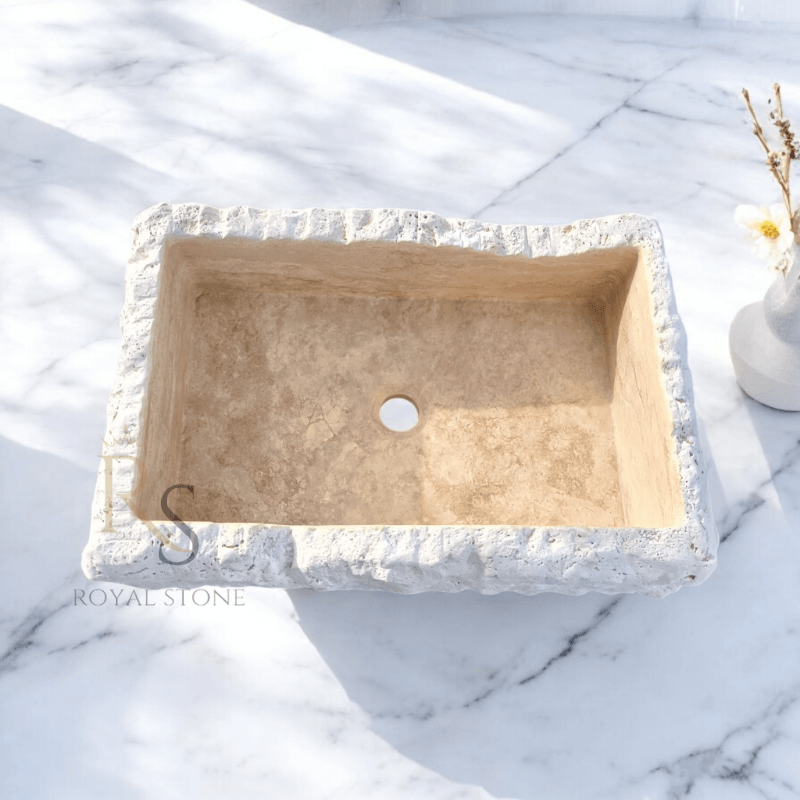 Tiny Bathroom Sink, Made to Order Gorgeous Sink, Powder Room Sink, Chiseled Travertine Stone Sink, Marble Sink