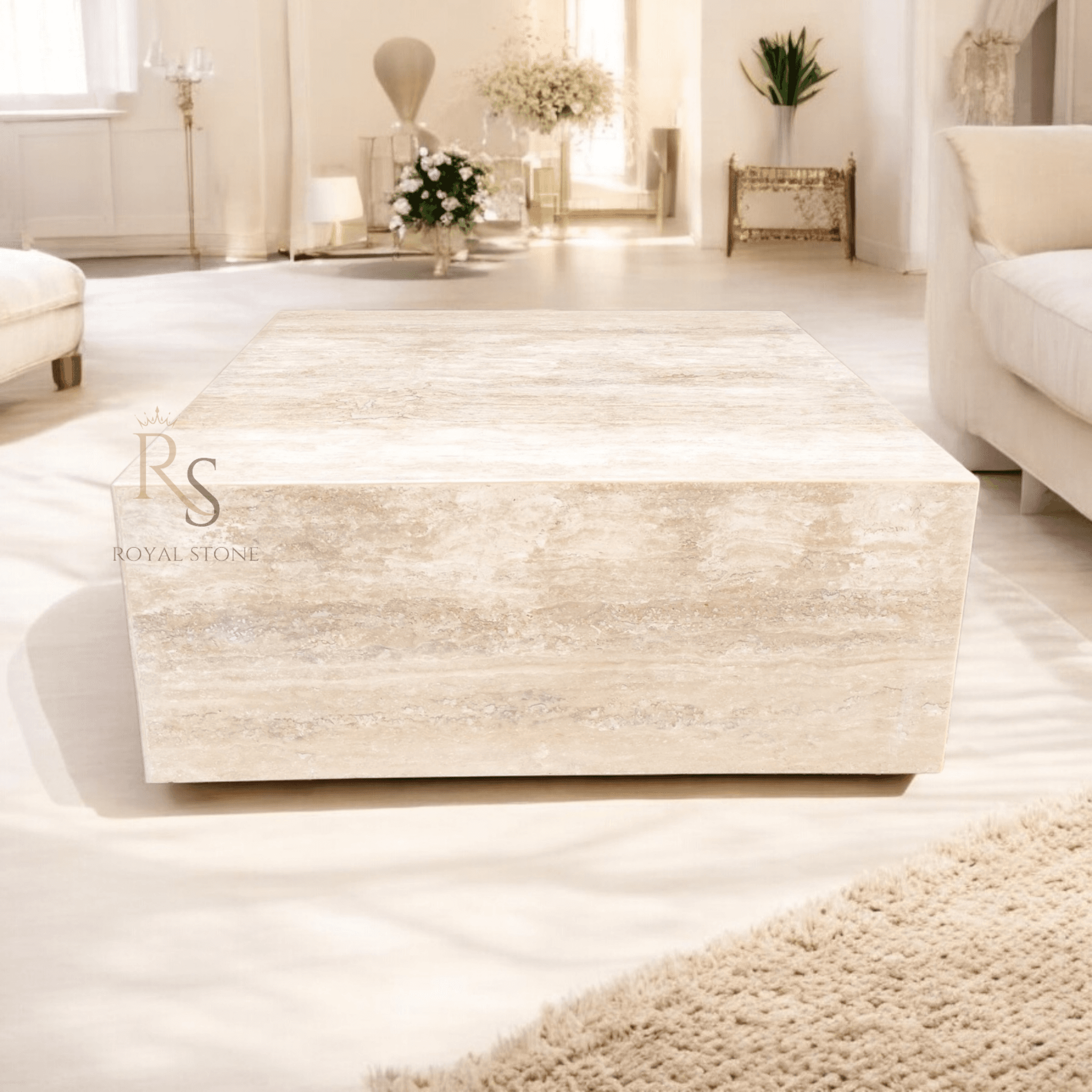 Cube Marble Coffee Table, Travertine Coffee Table, Block Table, Natural Stone Center Table, Travertine Cube Table, Rectangular Stone Coffee Table