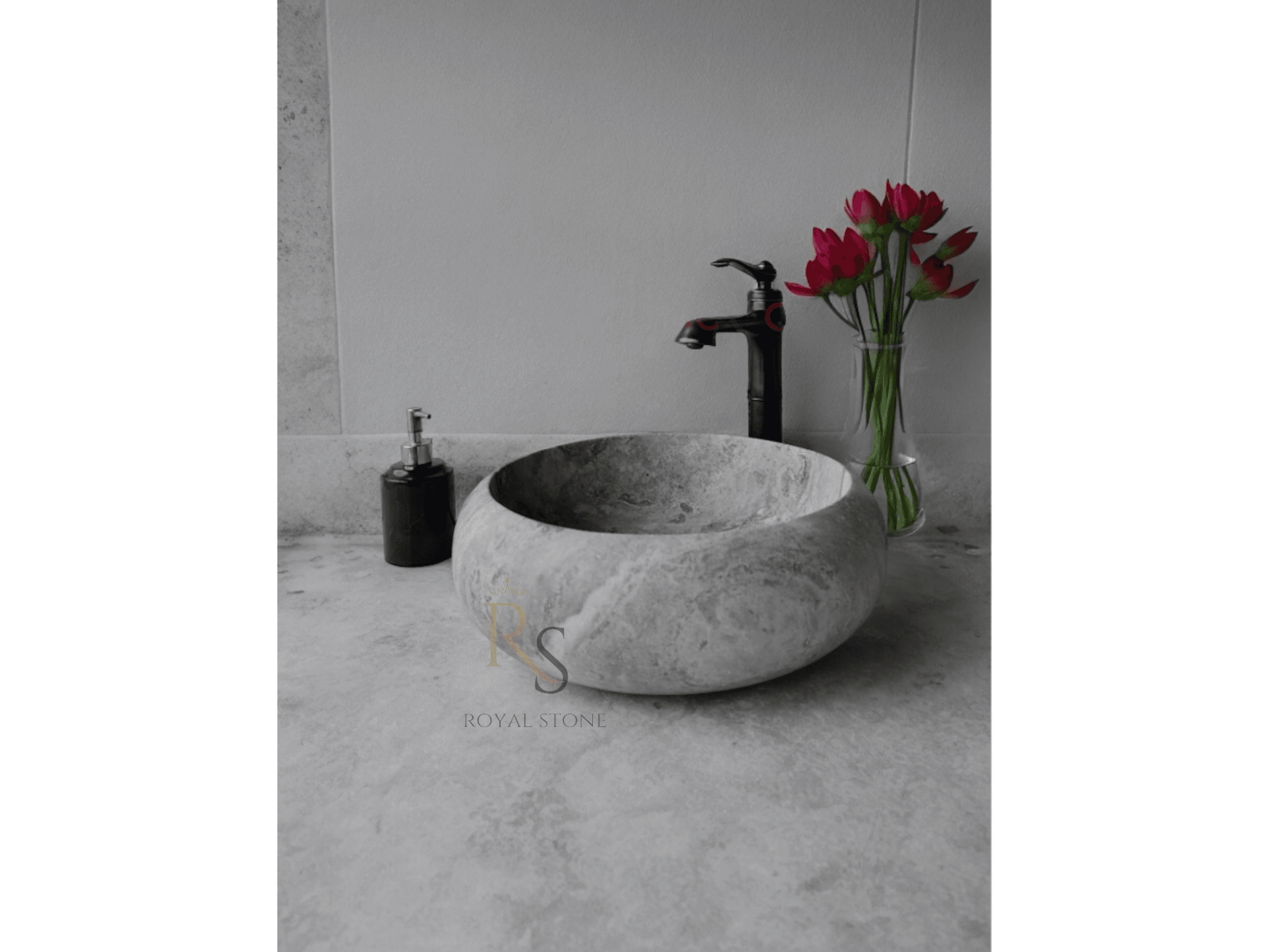 Grey Marble Bowl Sink, Travertine Sink, Round Silver Marble Sink, Powder Room Sink, Countertop Sink