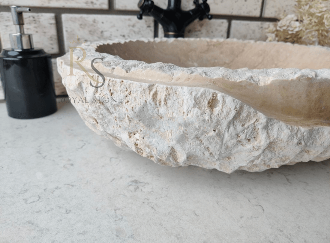 Chiseled Travertine Marble Bathroom Sink, Natural Marble Stunning Sink, Made to Order Custom Piece Sink, Farmhouse Stone Sink