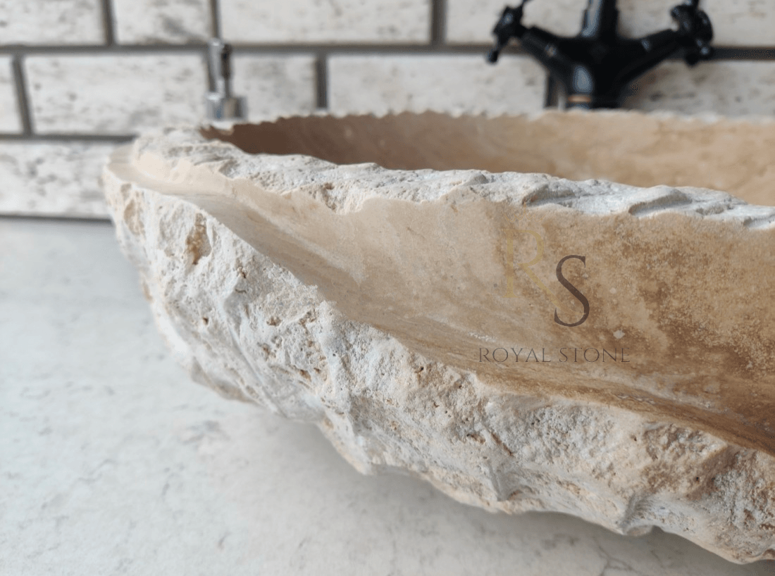 Chiseled Travertine Marble Bathroom Sink, Natural Marble Stunning Sink, Made to Order Custom Piece Sink, Farmhouse Stone Sink