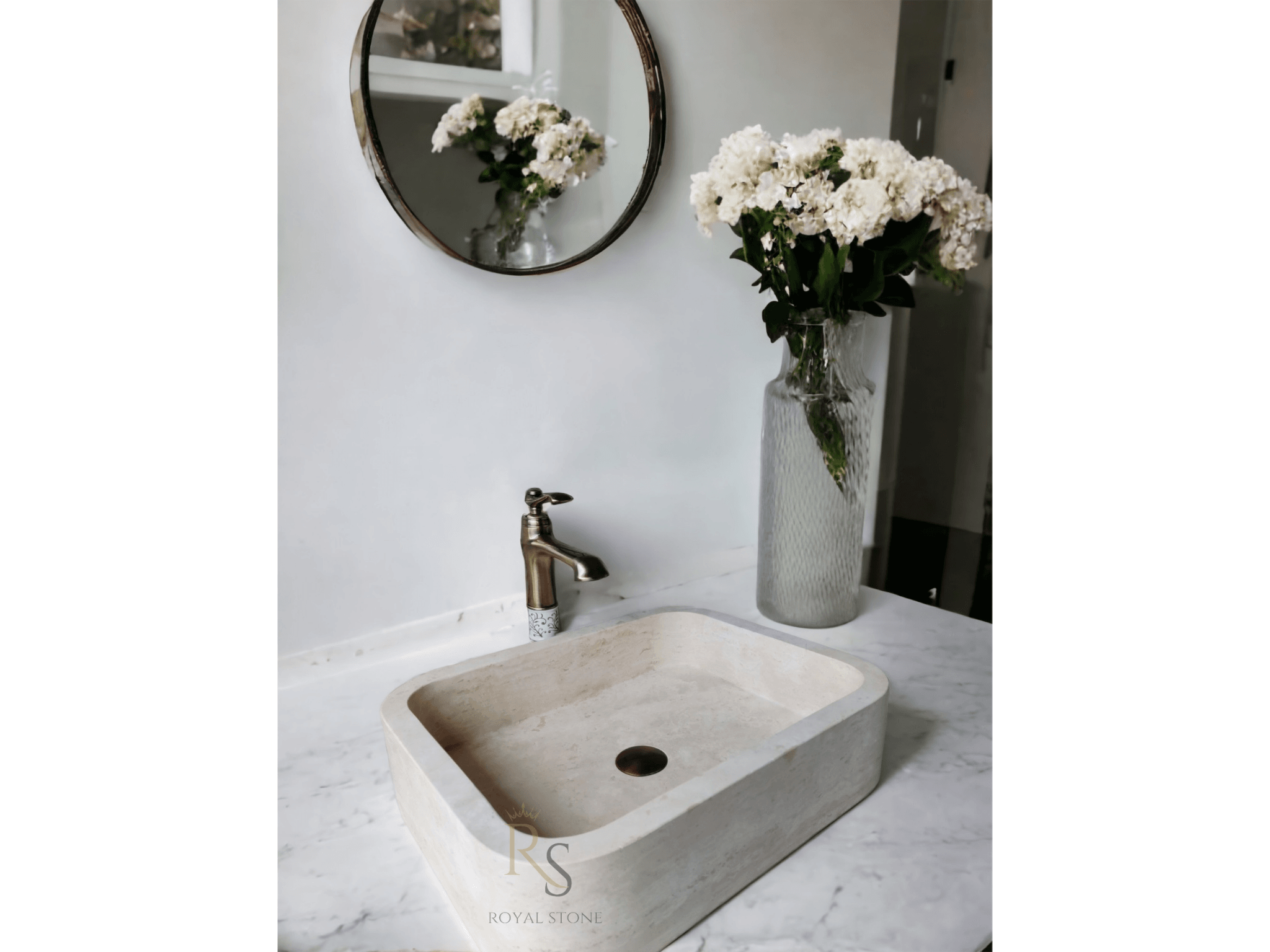 Natural Stone Small Sink, Tiny Travertine Marble Sink, Powder Room Rectangle Sink, Made to Order Sink, Vessel Sink