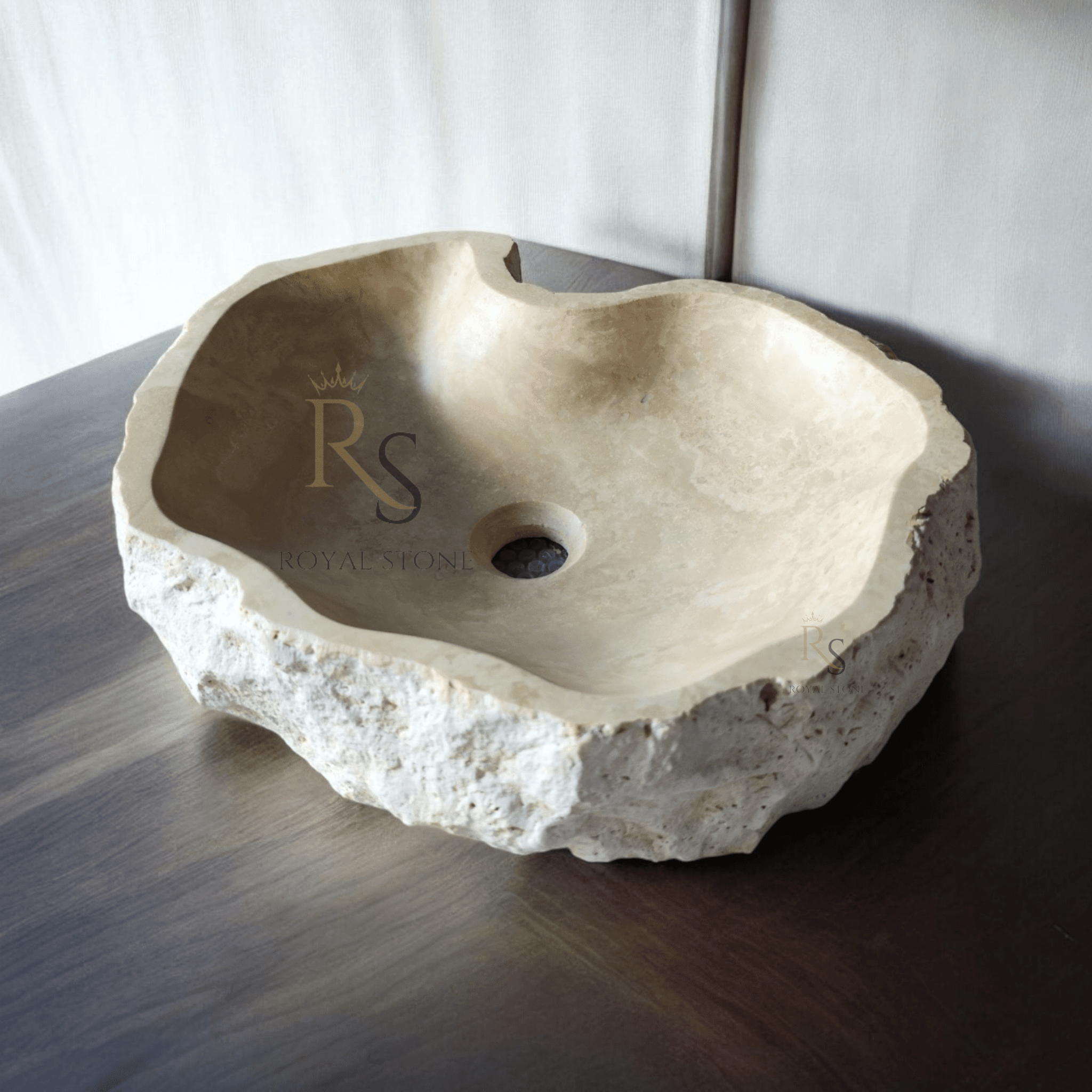 Chiseled Travertine Stone Sink, Made to Order Marble Sink, Natural Stone Roughish Exterior Vanity Sink