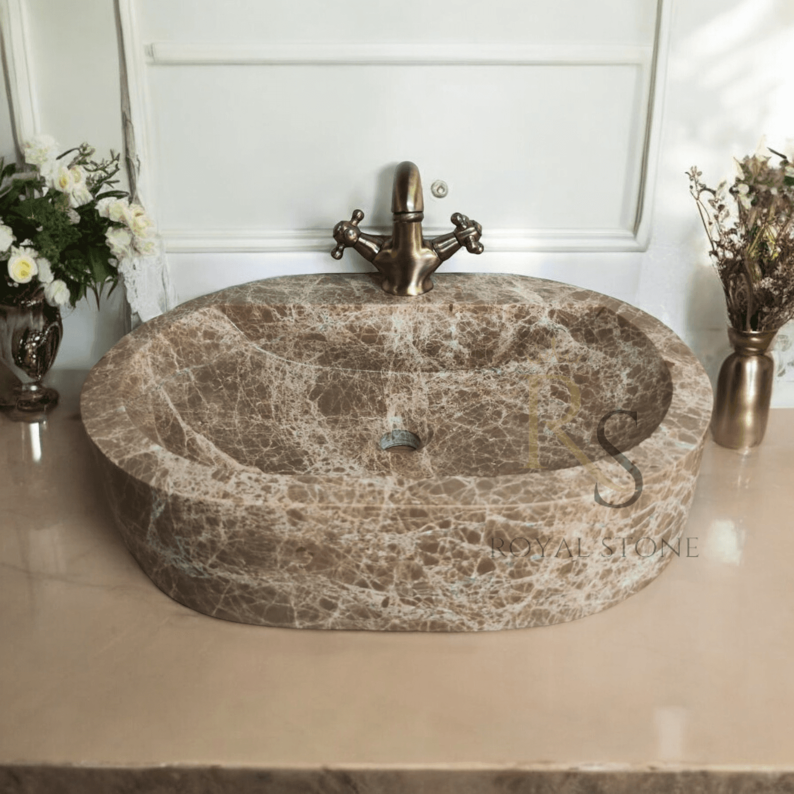 Emperador Dark Marble Washbasin, Brown Stone Amazing Sink, Round Edge Marble Sink, Custom Marble Sink, Made to Order Powder Room Sink