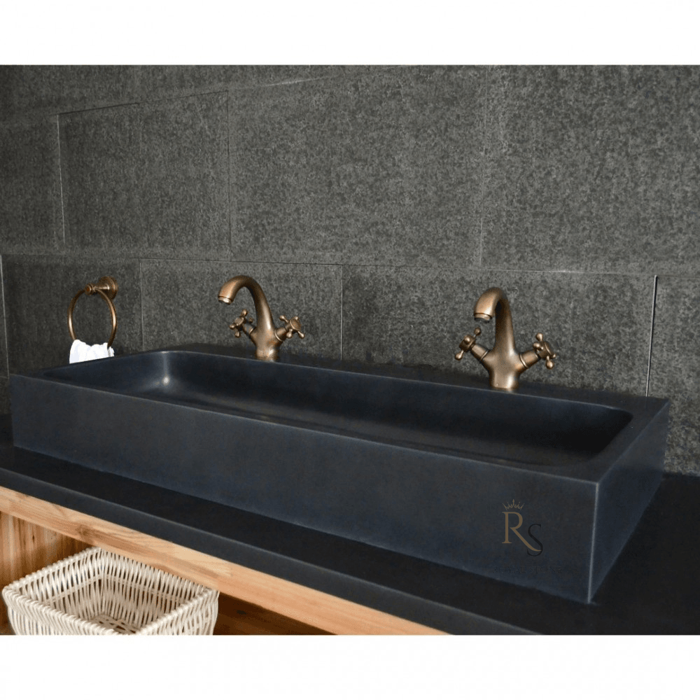 Black Marble Rectangle Sink, Cornered Natural Marble Sink-With Faucet Hole, Customized Sink, Farmhouse Large Stone Sink