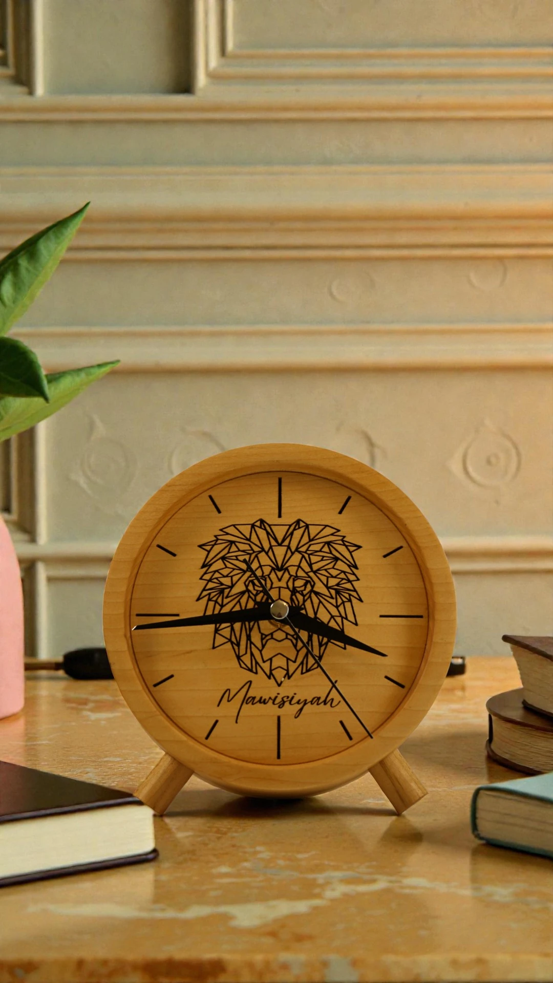 Masif Ahşap El Yapımı Premium Masaüstü Saat – 15 cm Yuvarlak | MAWİSİYAH Tasarımı