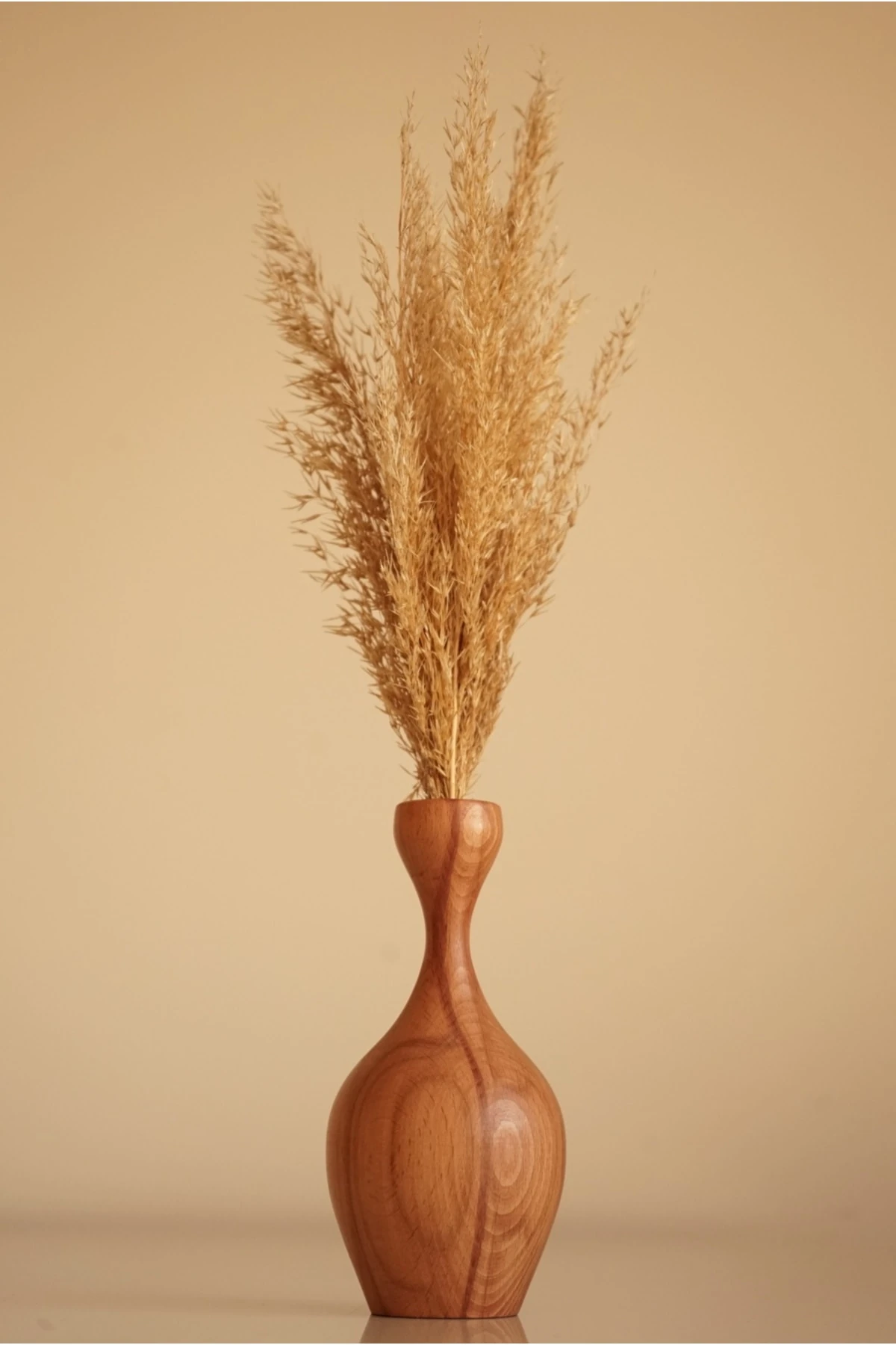 Dekoratif Ahşap Vazo Ve Kuru Pampas Çiçeği