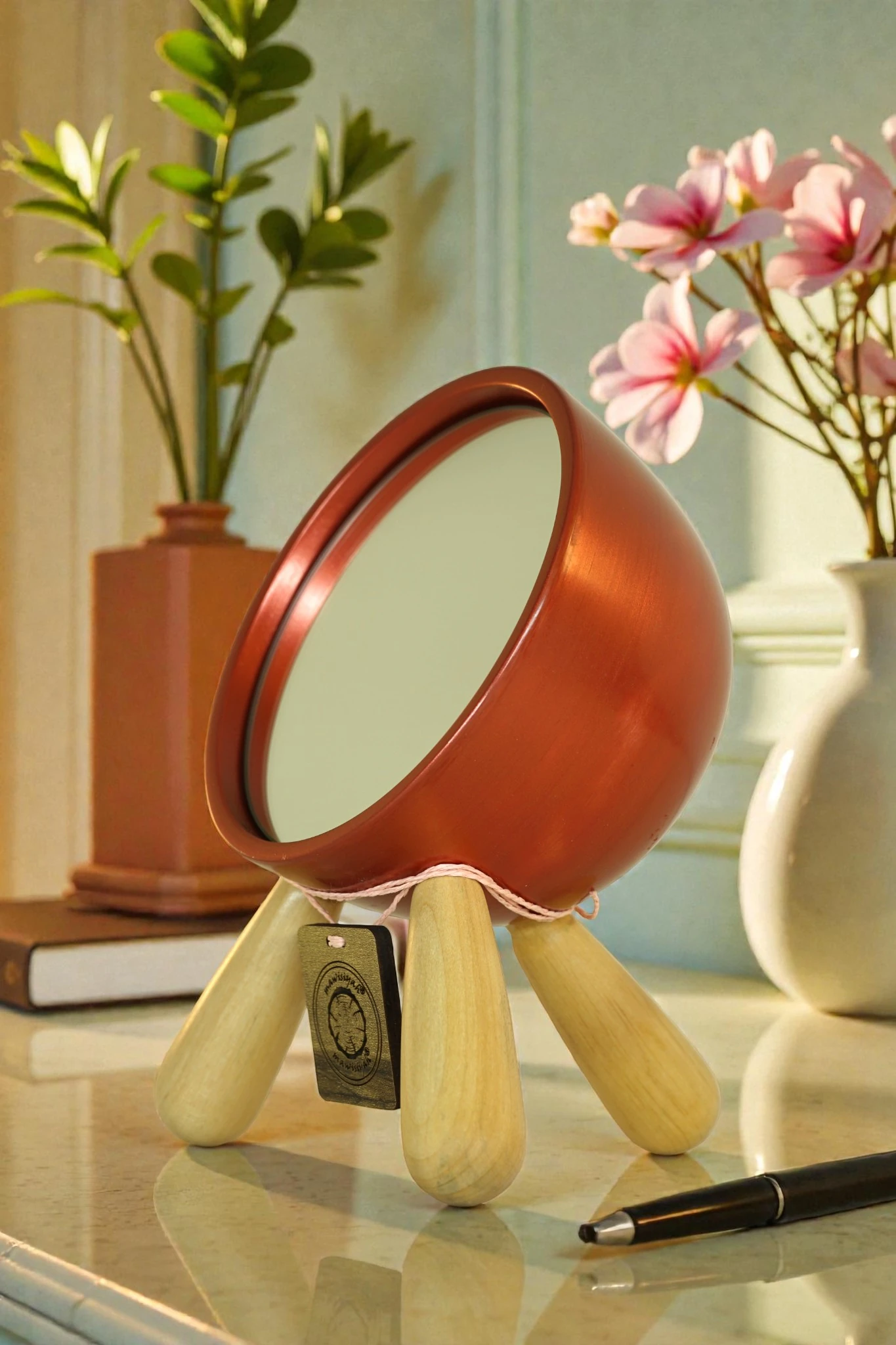 Dekoratif Makyaj Aynası | Metalik Bakır Rengi