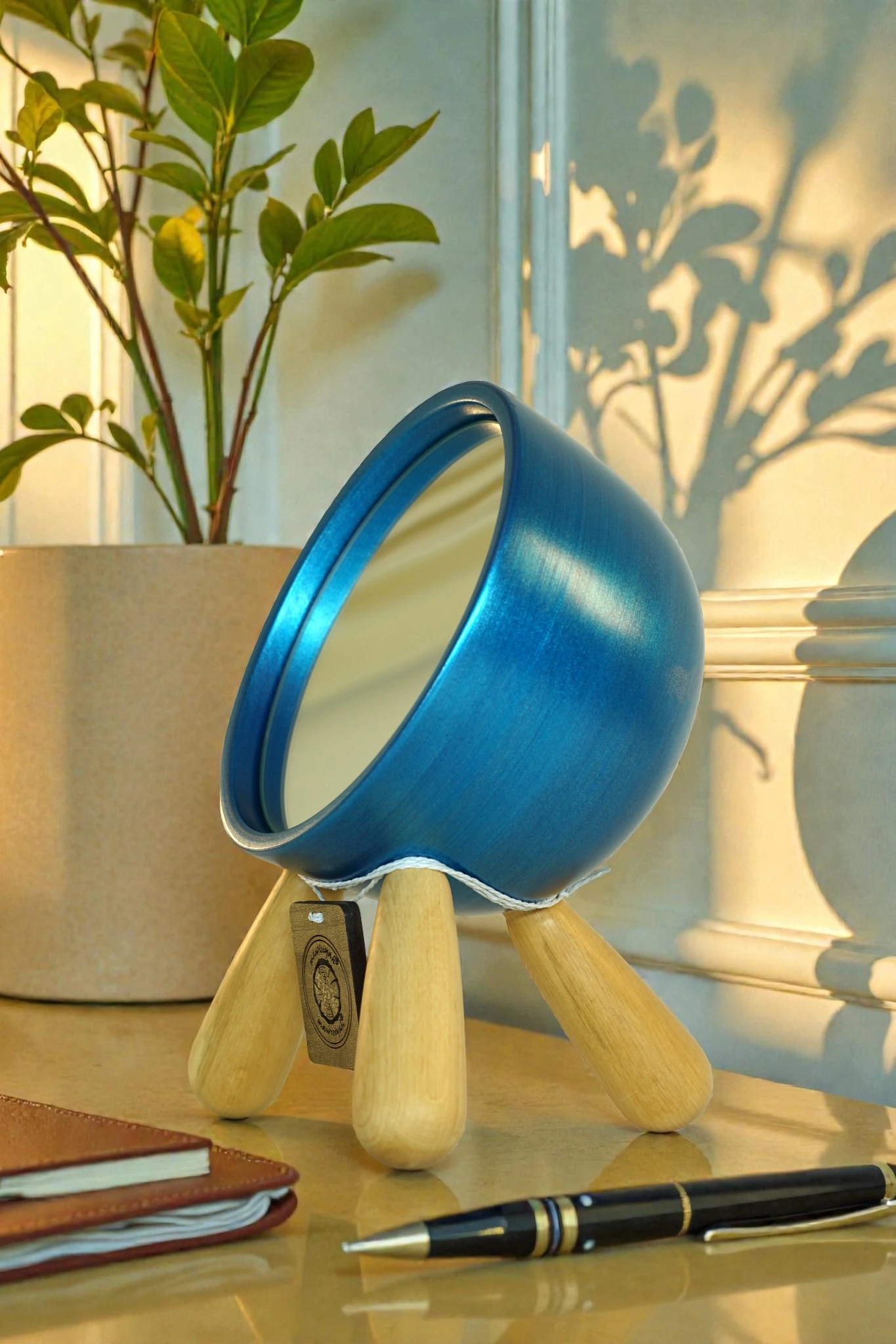 Dekoratif Makyaj Aynası | Metalik Mavi Renk