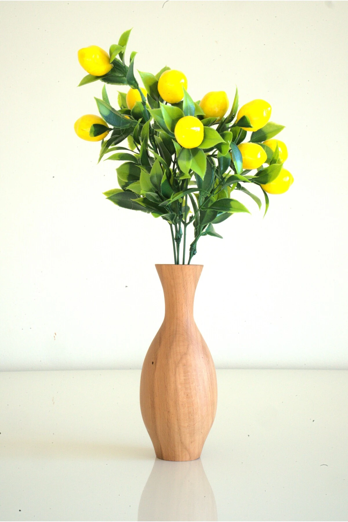 Minimalist Iskandinav Tarzı Dekoratif Ahşap Vazo Ve Yapay Limon Ağacı