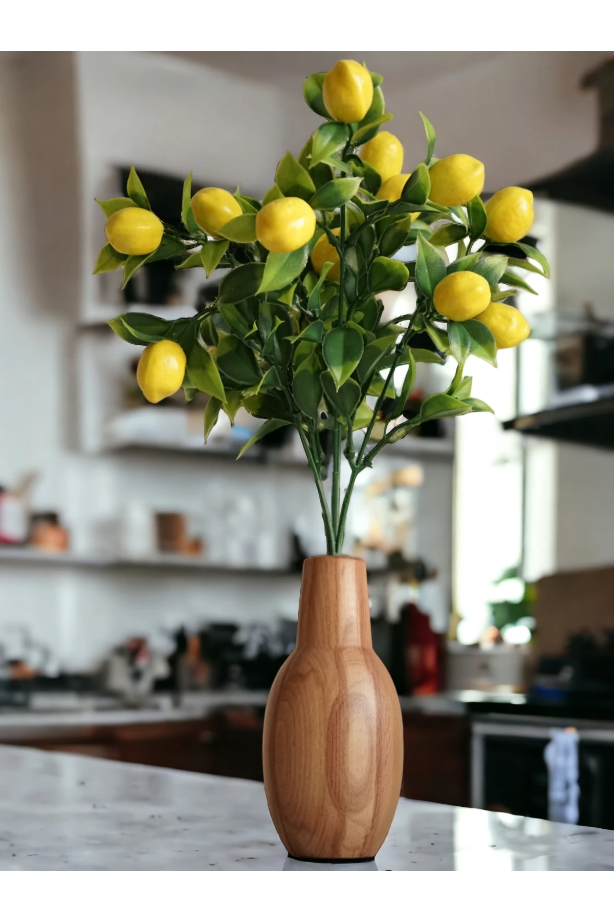 Dekoratif Ahşap Vazo Ve Yapay Limon Ağacı