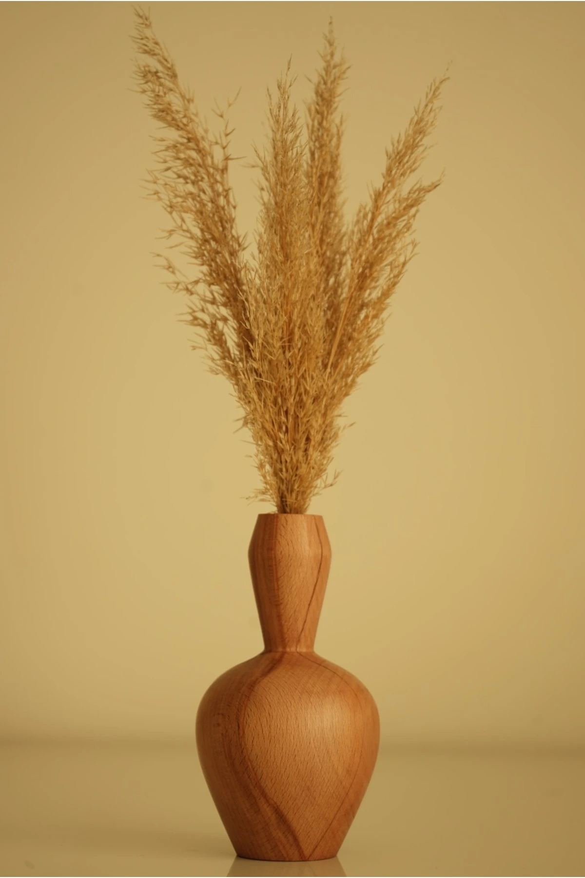 Dekoratif Ahşap Vazo Ve Kuru Pampas Çiçeği