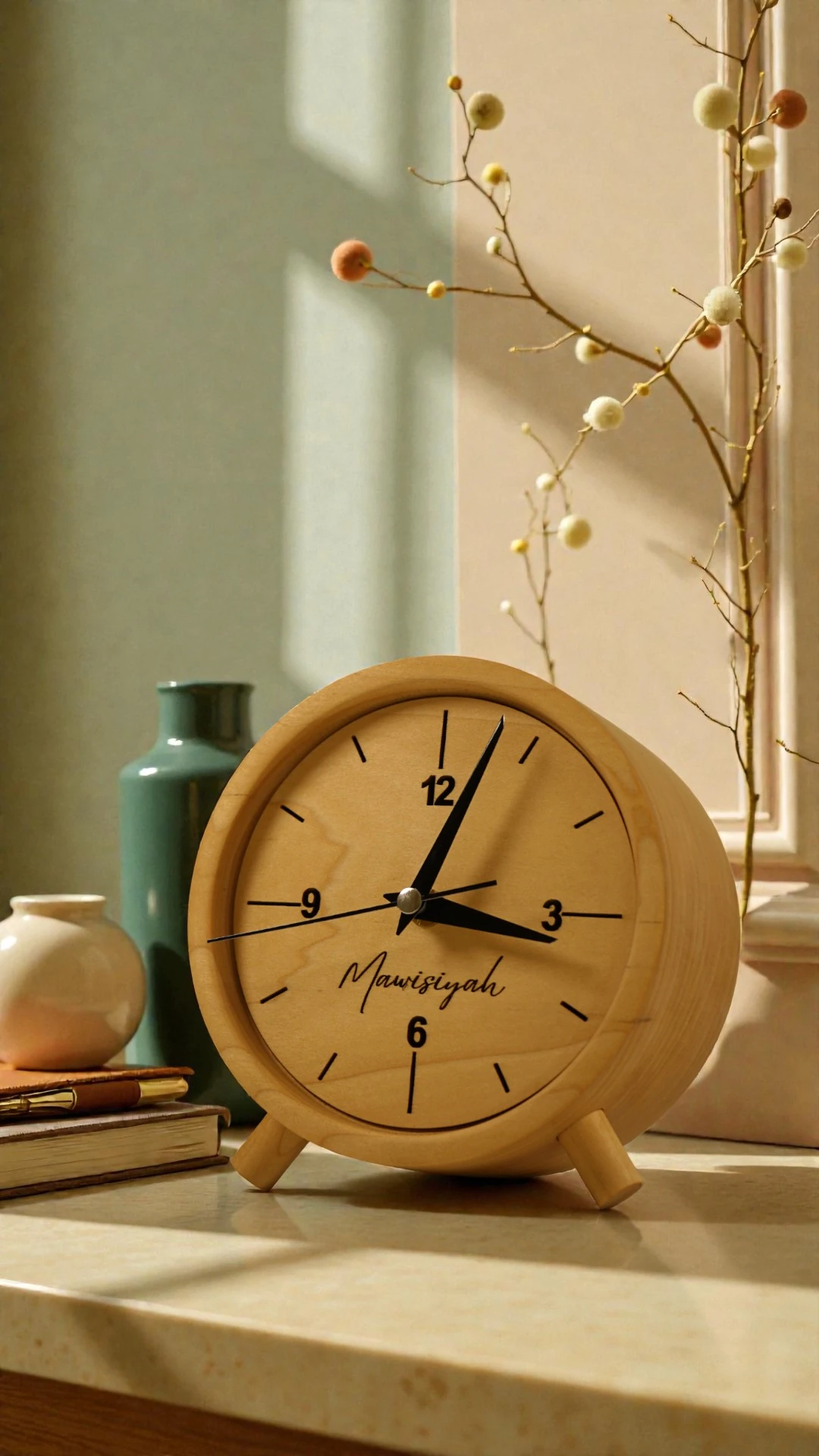 Masif Ahşap El Yapımı Premium Masaüstü Saat – 15 cm Yuvarlak | MAWİSİYAH Tasarımı