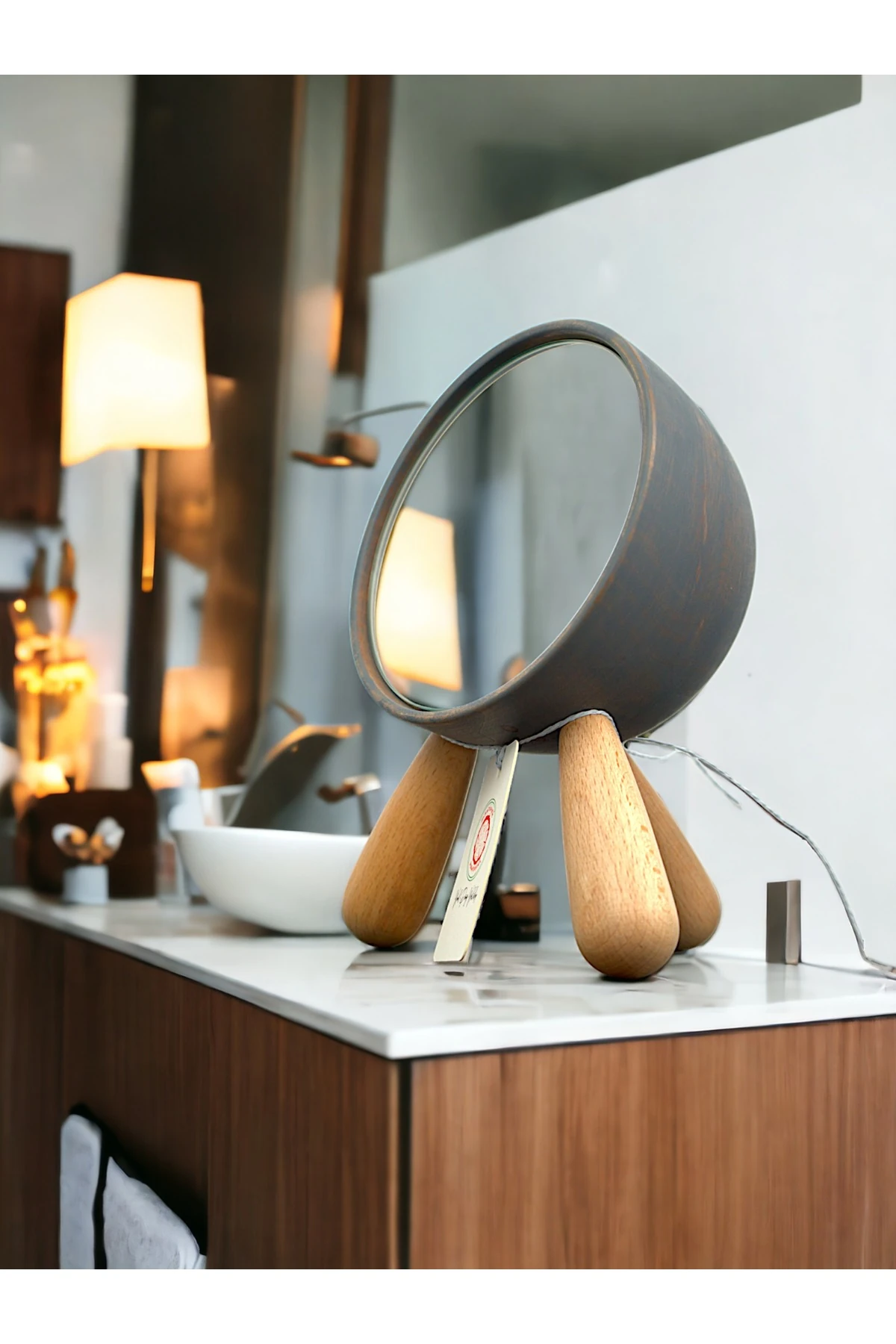 Dekoratif Masaüstü Makyaj Aynası Gri Renk, Ayaklı Ayna, Masa Aynası, Dekor Aynası