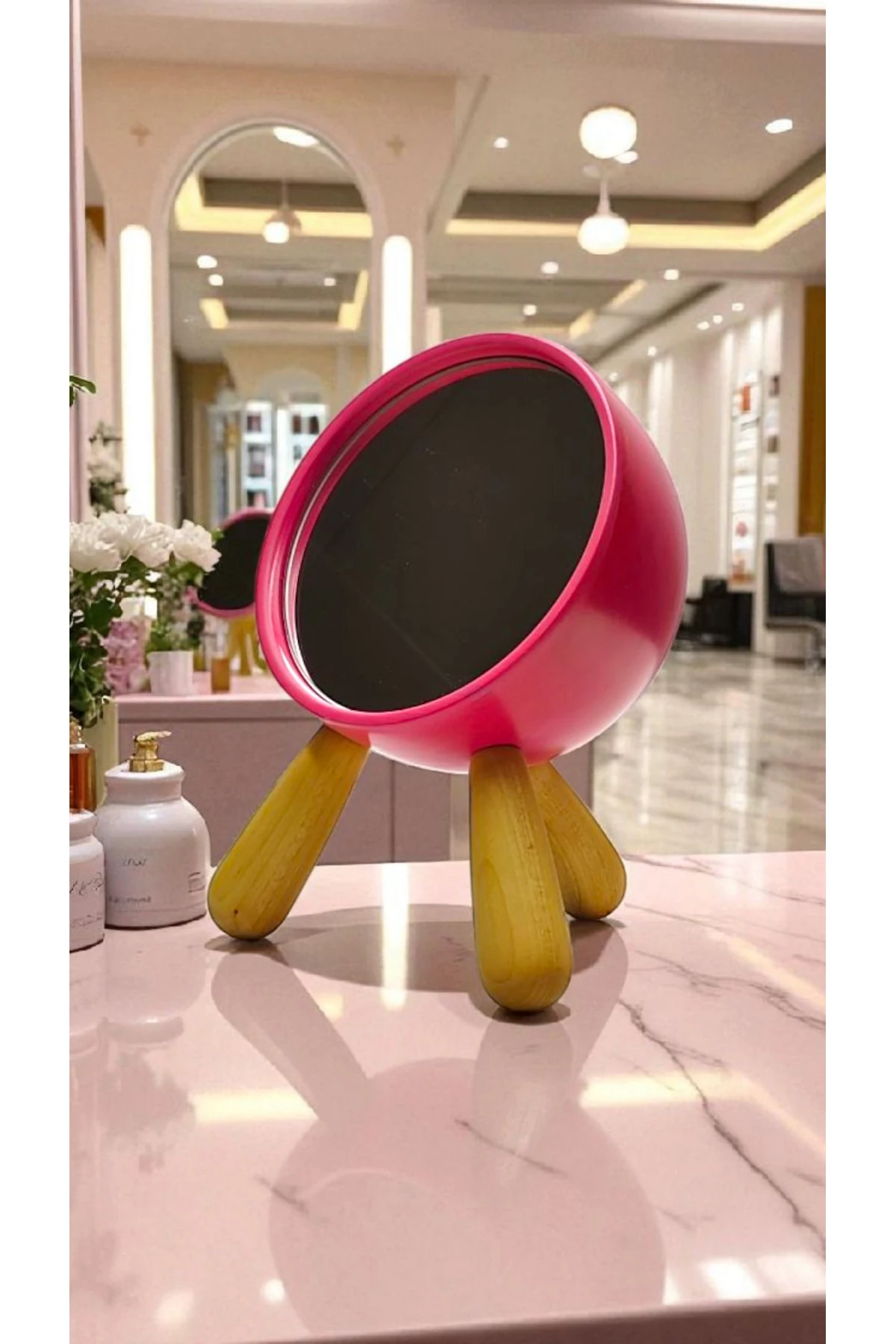 Dekoratif Masaüstü Makyaj Aynası | Pembe Renk   