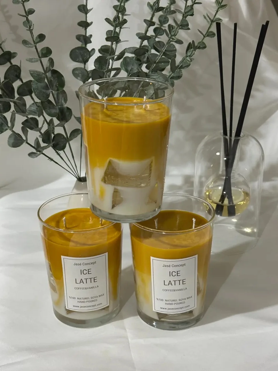Ice Latte Mum | 2 Fitilli Büyük Boy Kahve & Vanilya Kokulu Tasarım Mum (370gr)