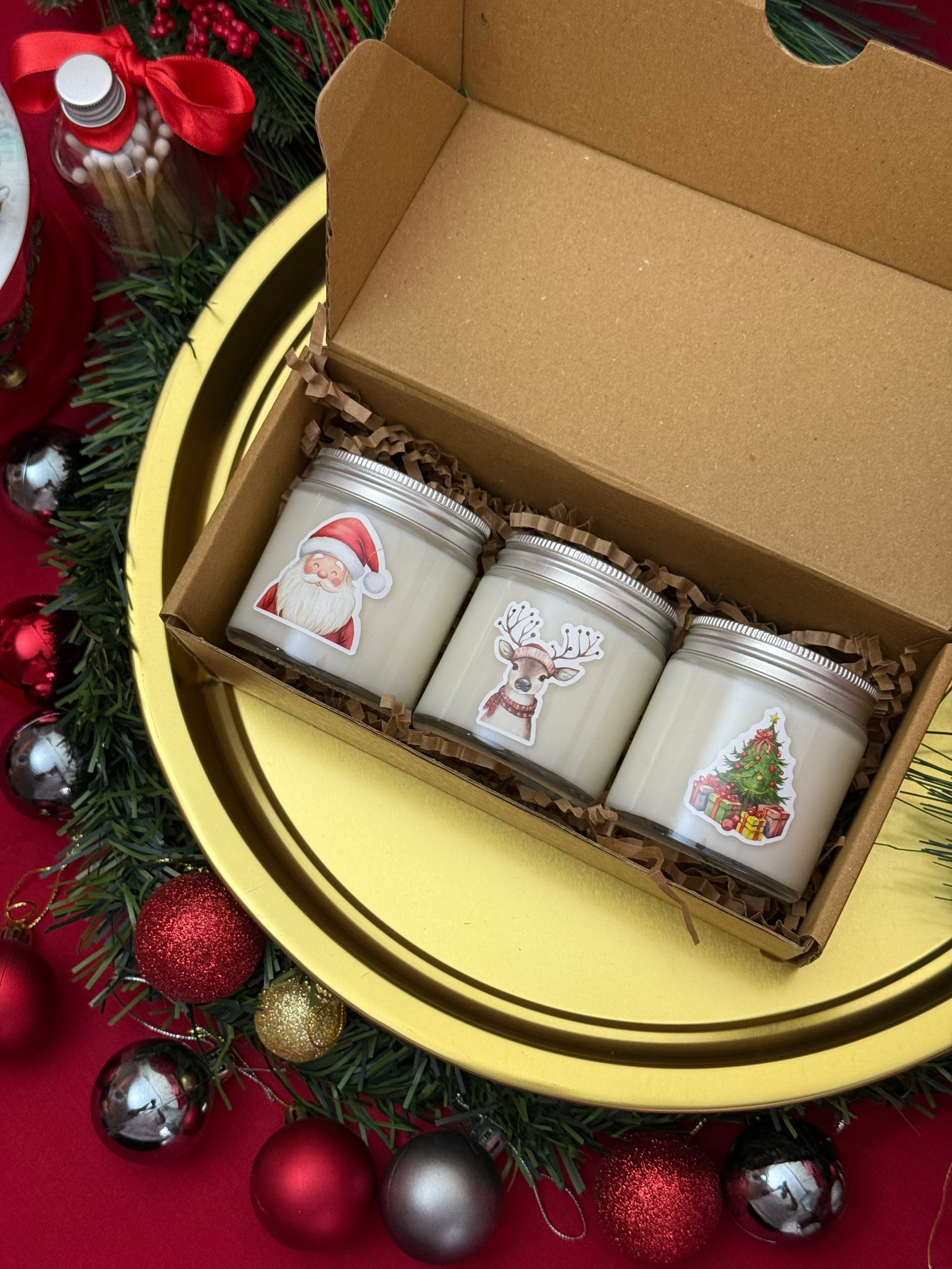 3'lü Karışık Yılbaşı Kokulu Mini Soya Mum Seti (3 x 100 gr)