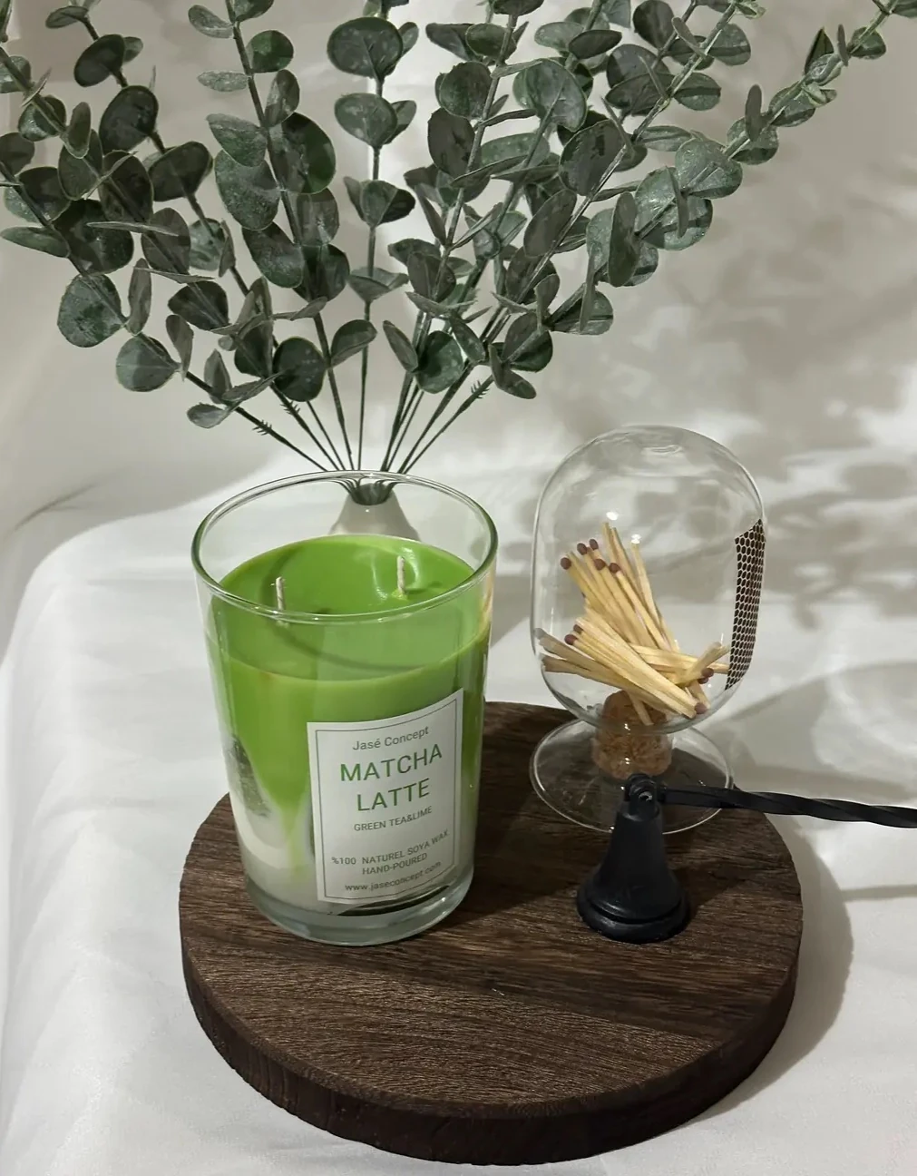 Matcha Latte Mum | 2 Fitilli Büyük Boy Yeşil Çay & Lime Kokulu Tasarım Mum (370gr)