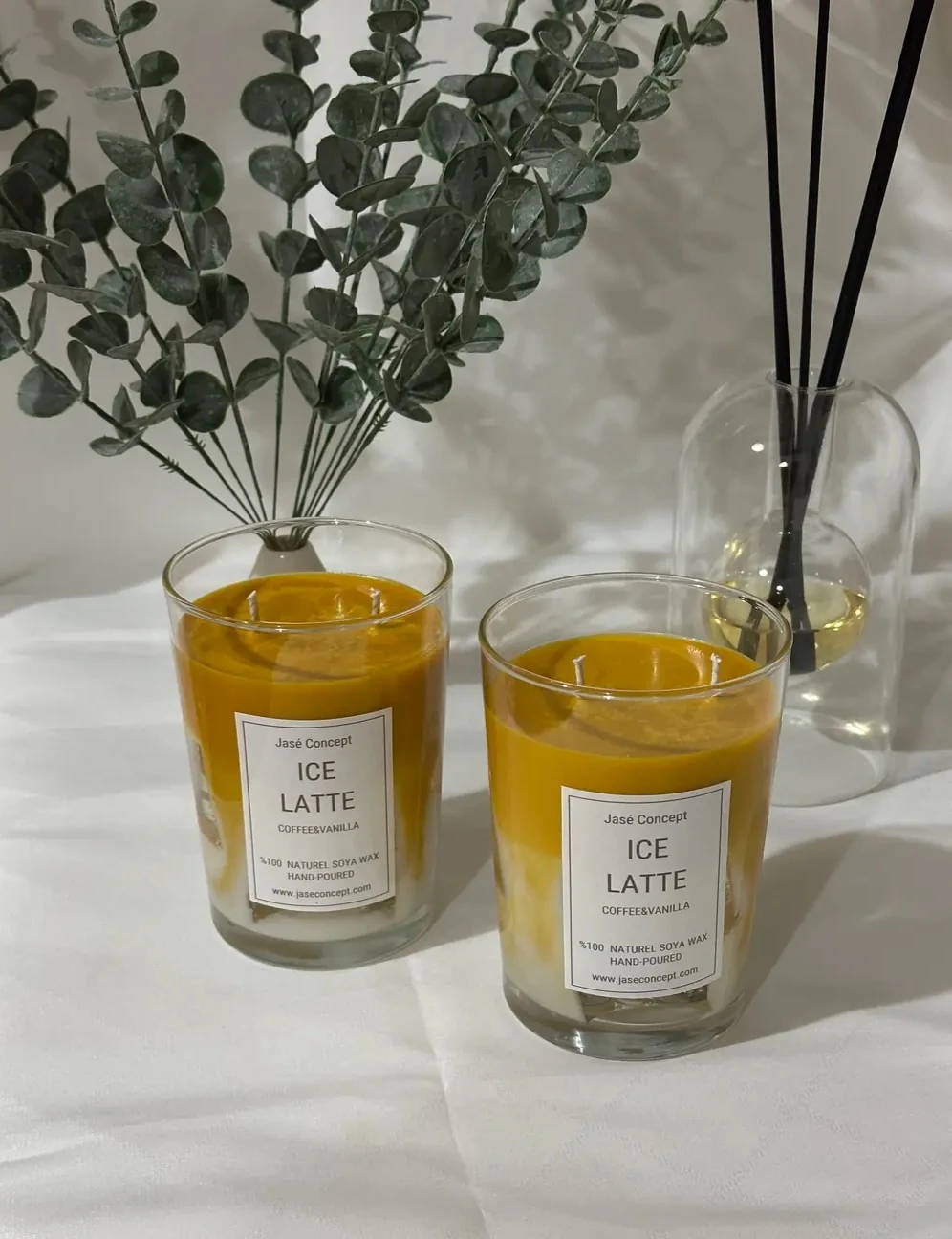 Ice Latte Mum | 2 Fitilli Büyük Boy Kahve & Vanilya Kokulu Tasarım Mum (370gr)