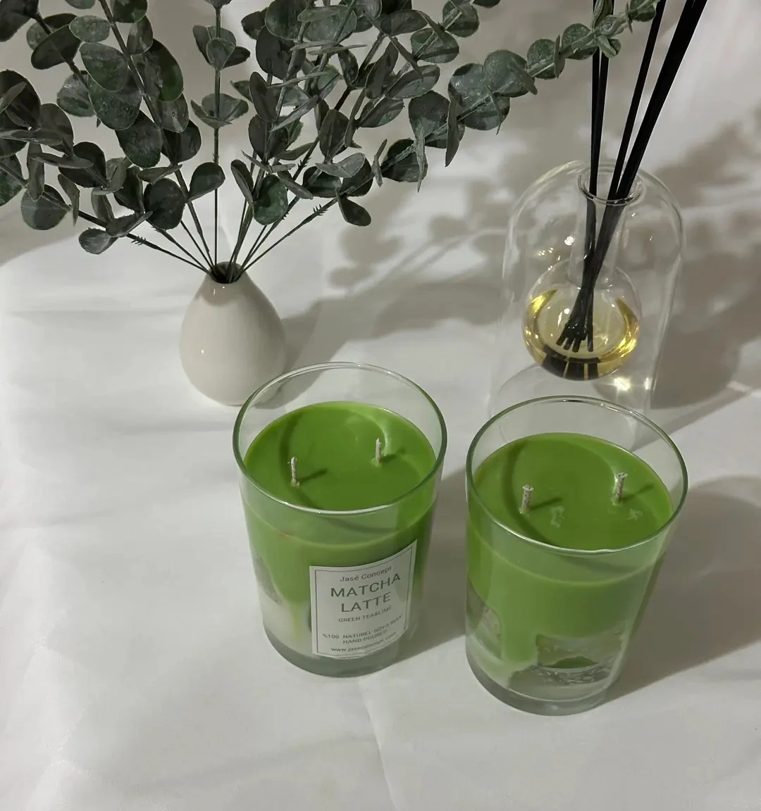 Matcha Latte Mum | 2 Fitilli Büyük Boy Yeşil Çay & Lime Kokulu Tasarım Mum (370gr)
