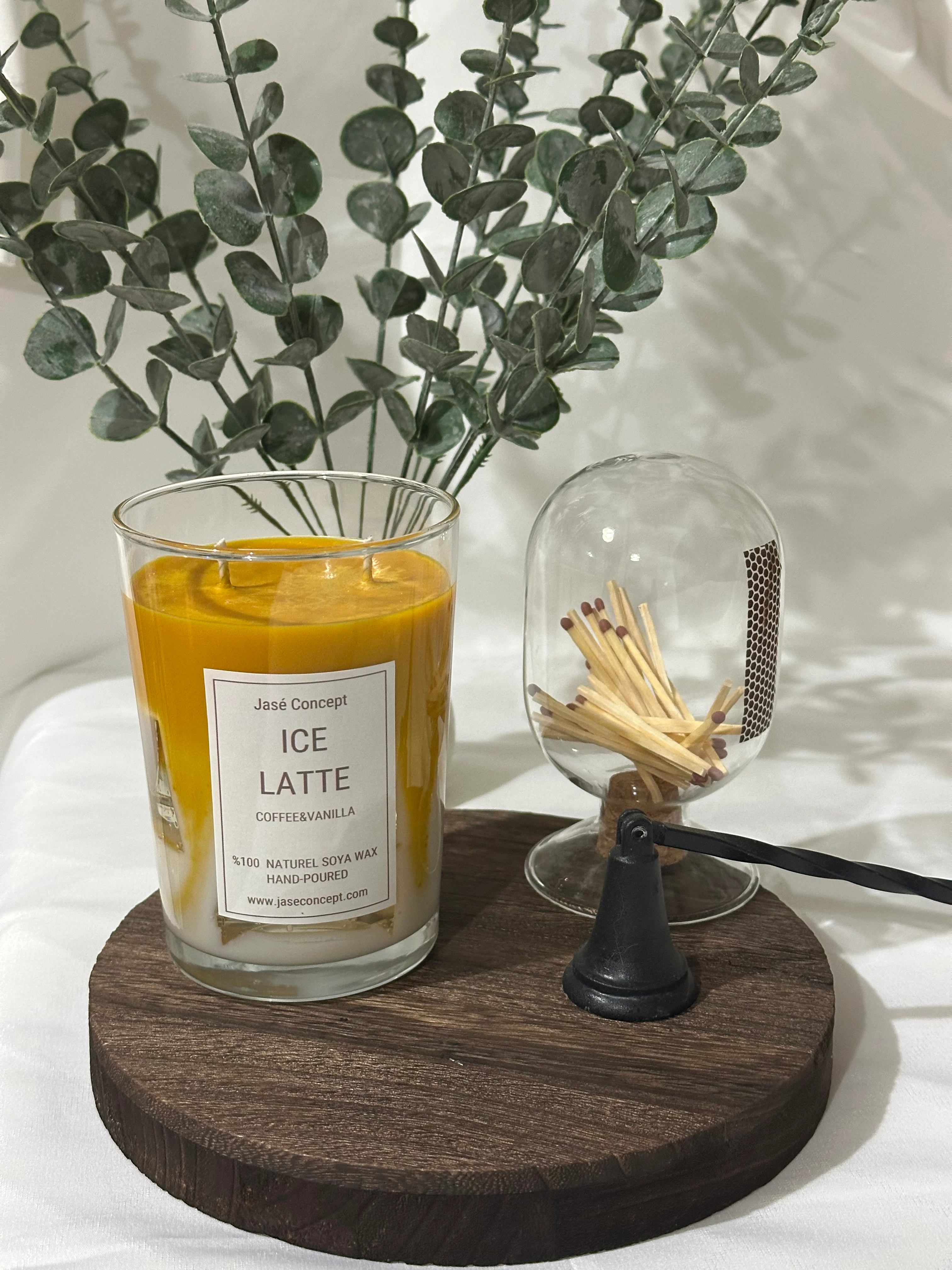 Ice Latte Mum | 2 Fitilli Büyük Boy Kahve & Vanilya Kokulu Tasarım Mum (370gr)