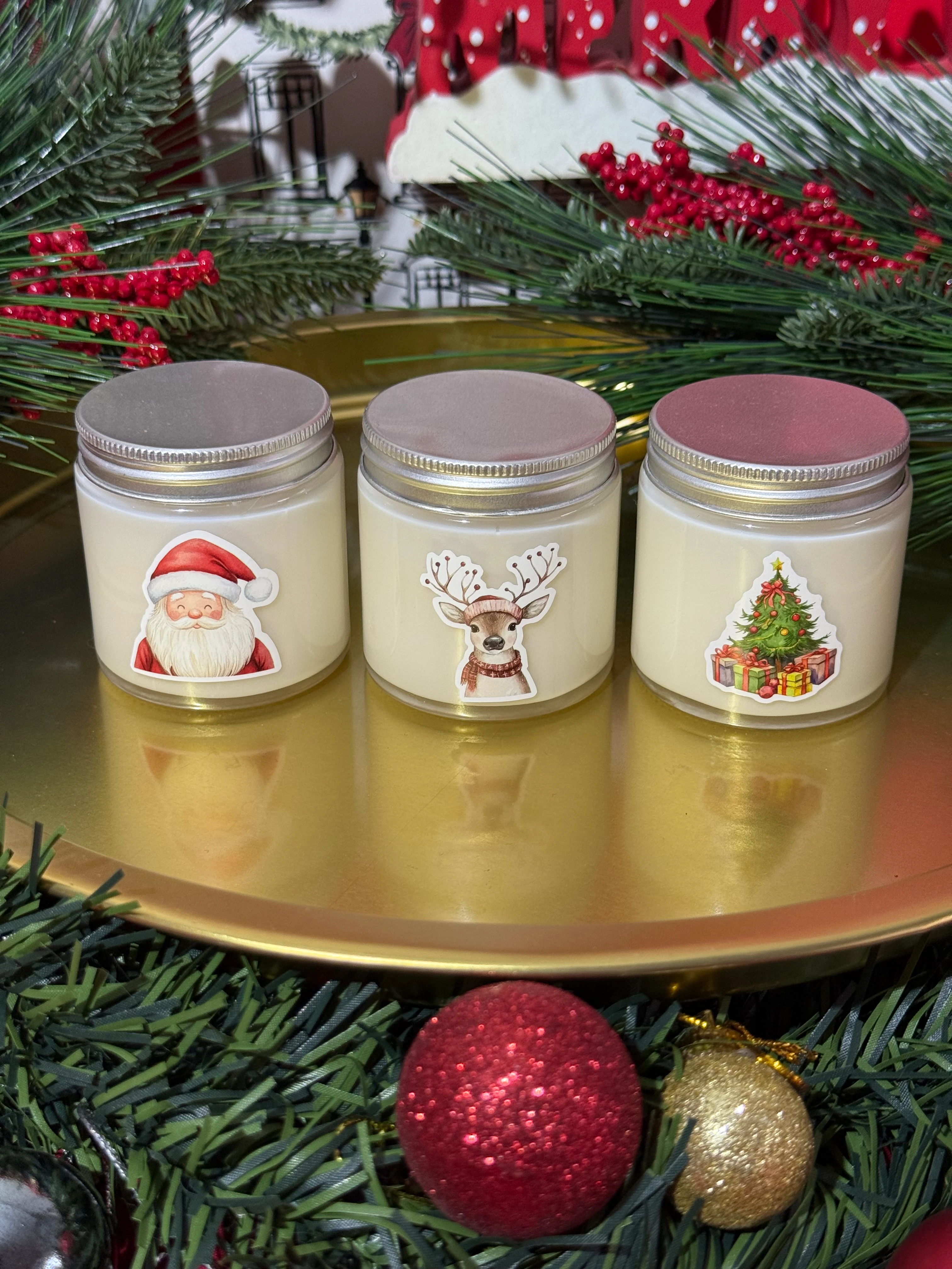 3'lü Karışık Yılbaşı Kokulu Mini Soya Mum Seti (3 x 100 gr)