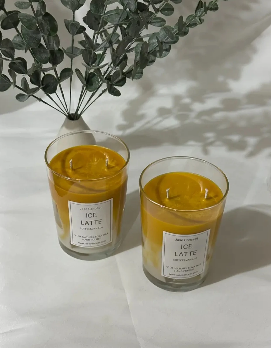 Ice Latte Mum | 2 Fitilli Büyük Boy Kahve & Vanilya Kokulu Tasarım Mum (370gr)