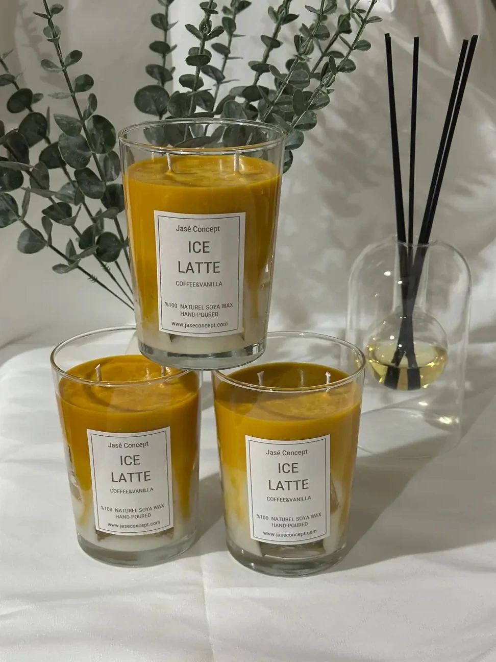 Ice Latte Mum | 2 Fitilli Büyük Boy Kahve & Vanilya Kokulu Tasarım Mum (370gr)