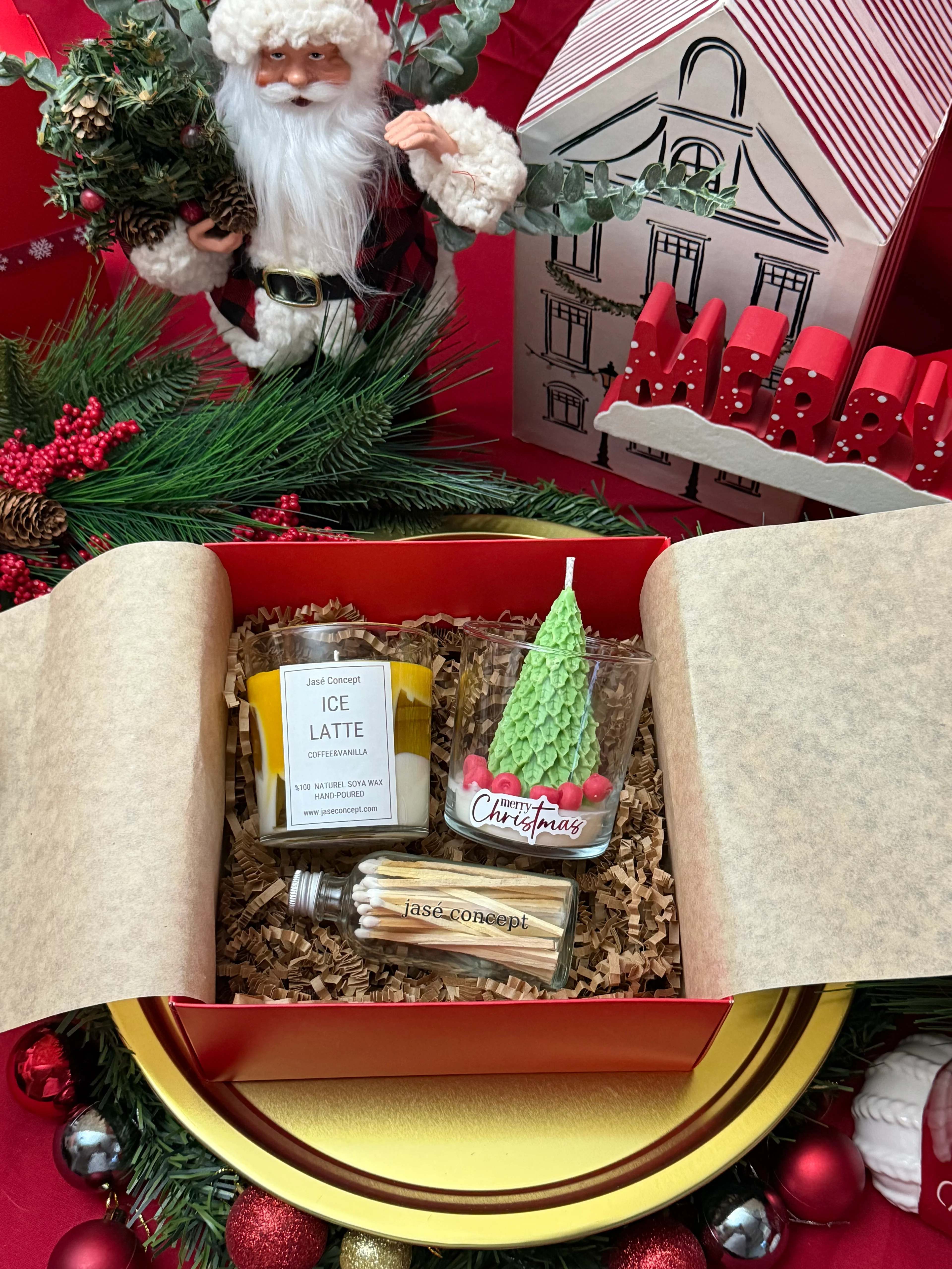 Ice Latte Mum , Çam Ağacı Mum ve Cam Şişe Kibrit I Yılbaşı Hediye Seti