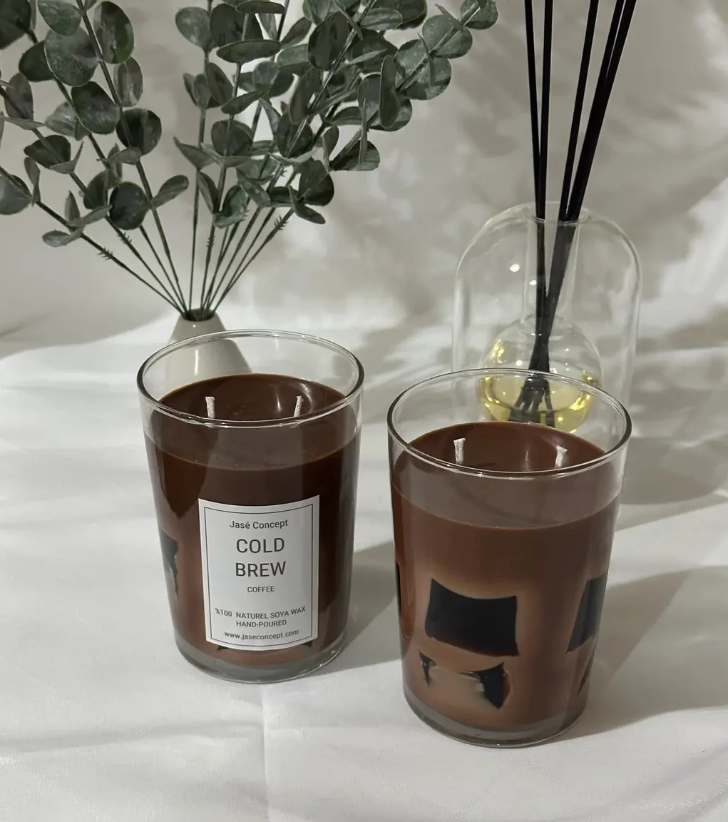 Cold Brew Mum | 2 Fitilli Büyük Boy Kahve Kokulu Tasarım Mum (370gr)