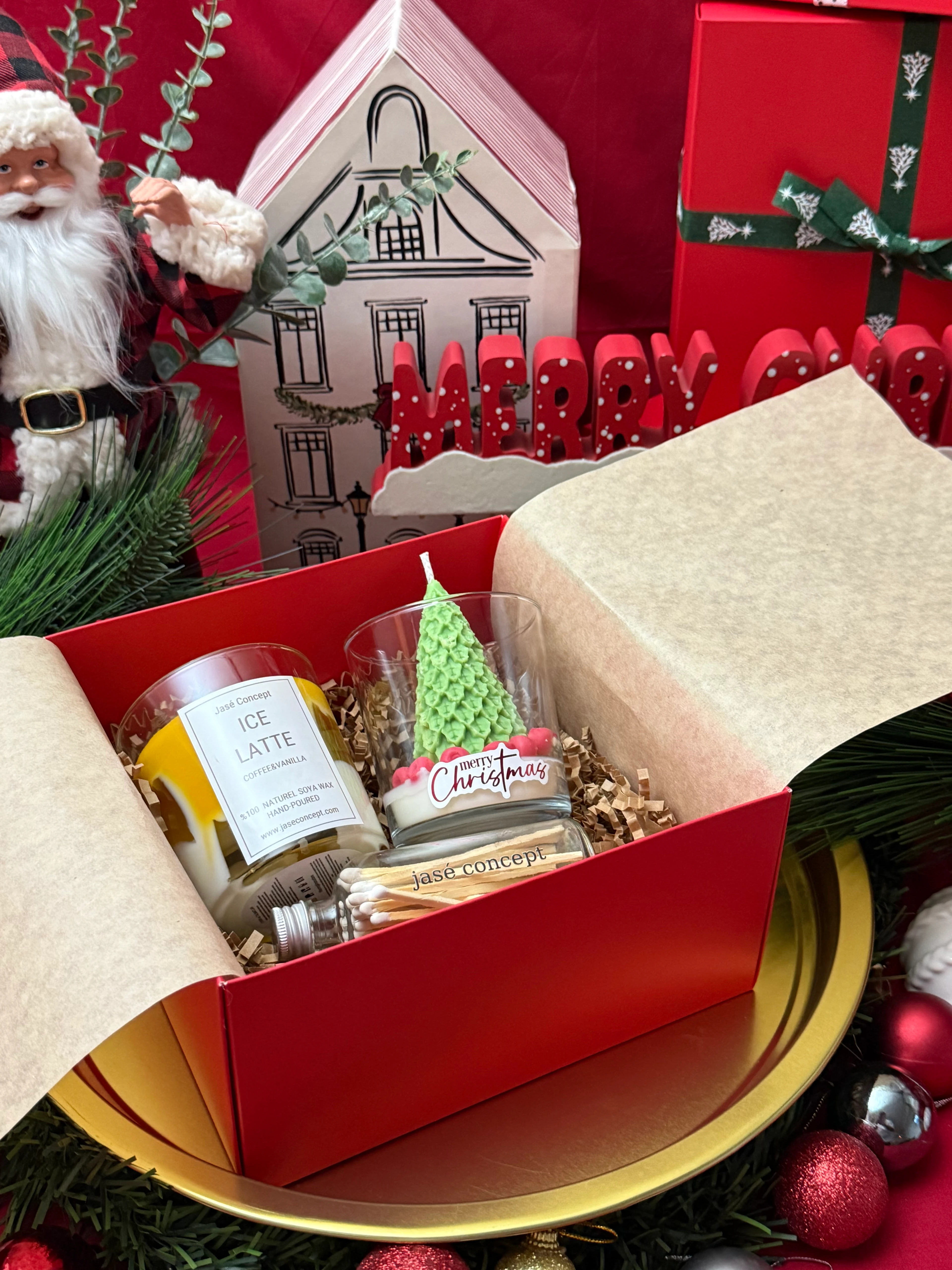 Ice Latte Mum , Çam Ağacı Mum ve Cam Şişe Kibrit I Yılbaşı Hediye Seti
