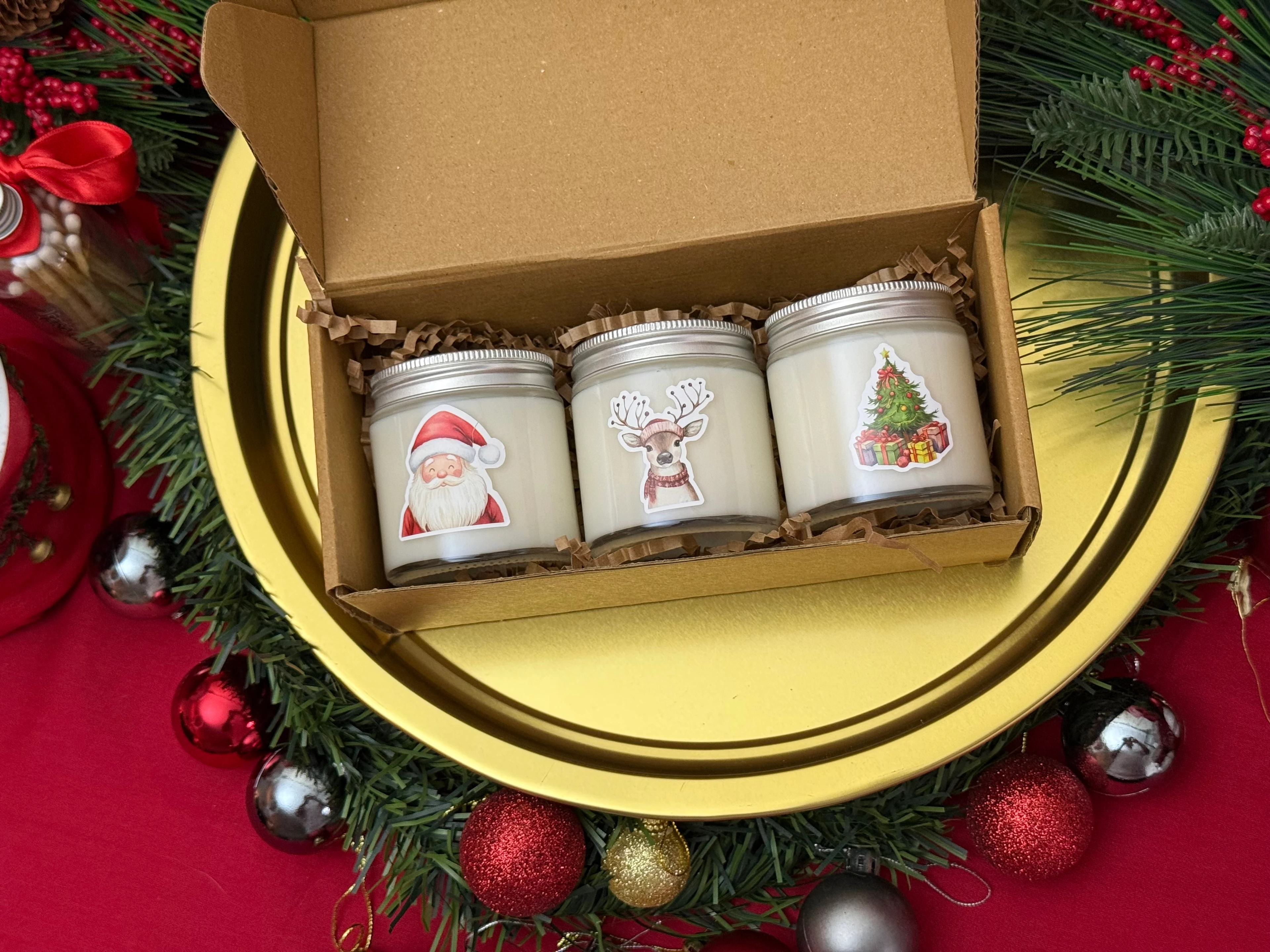 3'lü Karışık Yılbaşı Kokulu Mini Soya Mum Seti (3 x 100 gr)