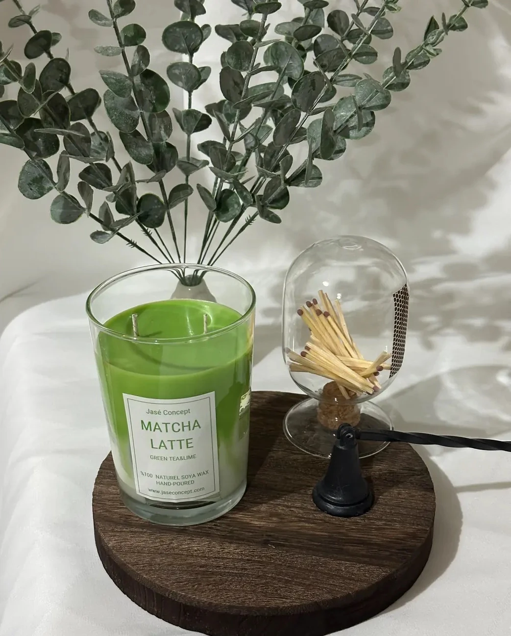 Matcha Latte Mum | 2 Fitilli Büyük Boy Yeşil Çay & Lime Kokulu Tasarım Mum (370gr)