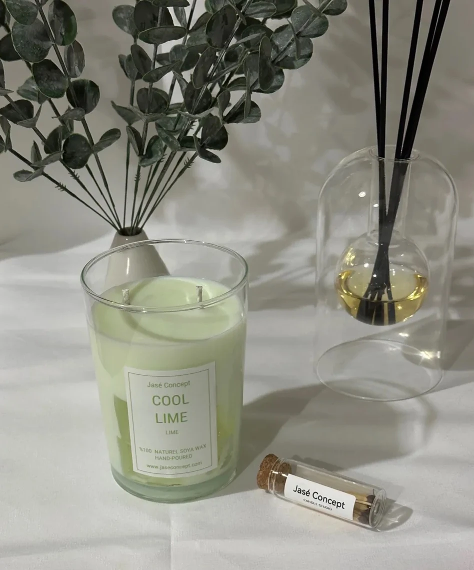Cool Lime Mum | 2 Fitilli Büyük Boy Ferah Lime Kokulu Tasarım Mum (370gr)
