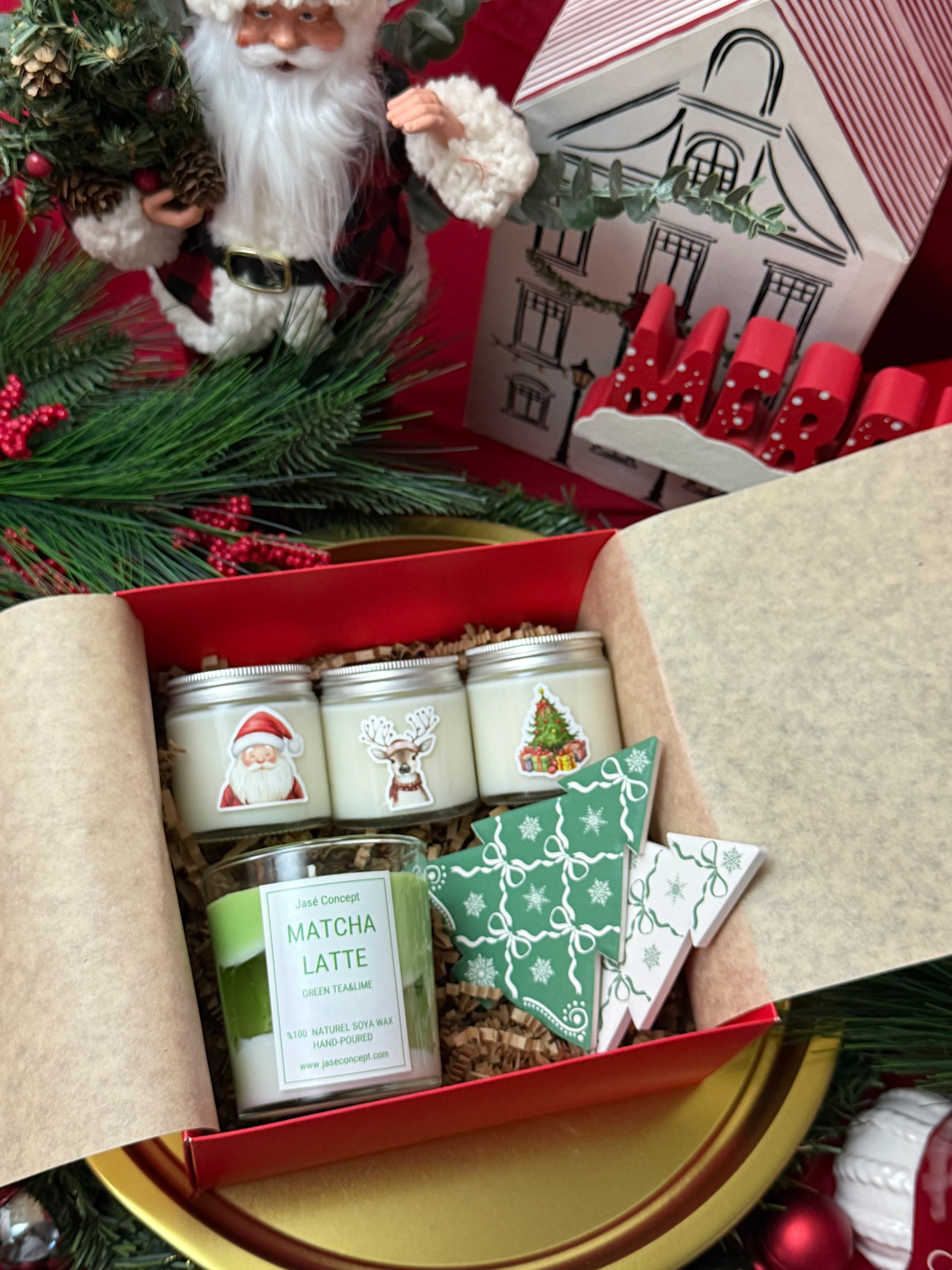 Matcha Latte Mum, 3'lü Vanilya Mum ve Bardak Altlığı I Yılbaşı Seti