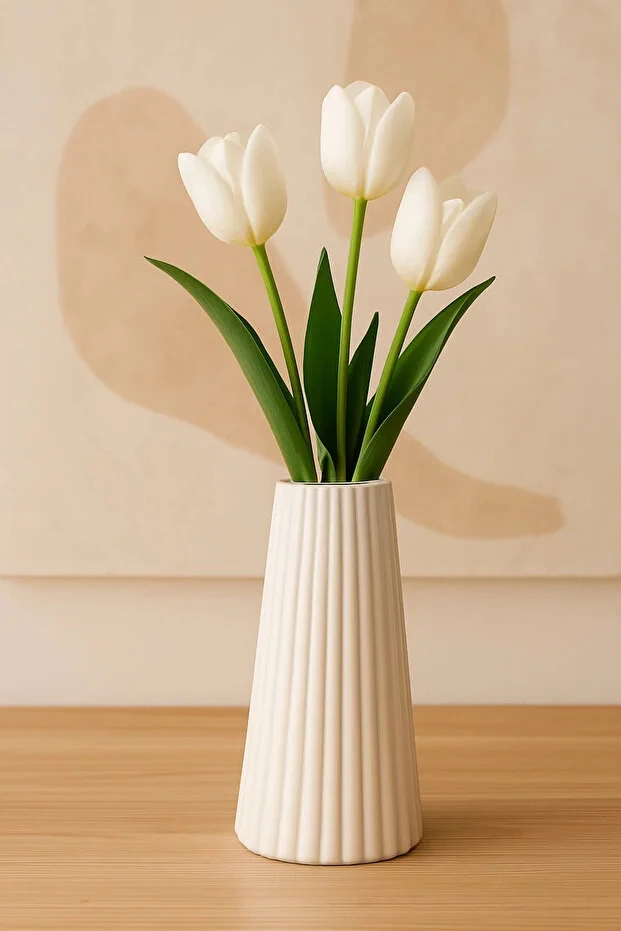 Bohem Tarzı Çizgili Iskandinav Vazo ,Dekoratif Çiçeksiz Pinterest Hediyelik, 20 cm Büyük boy